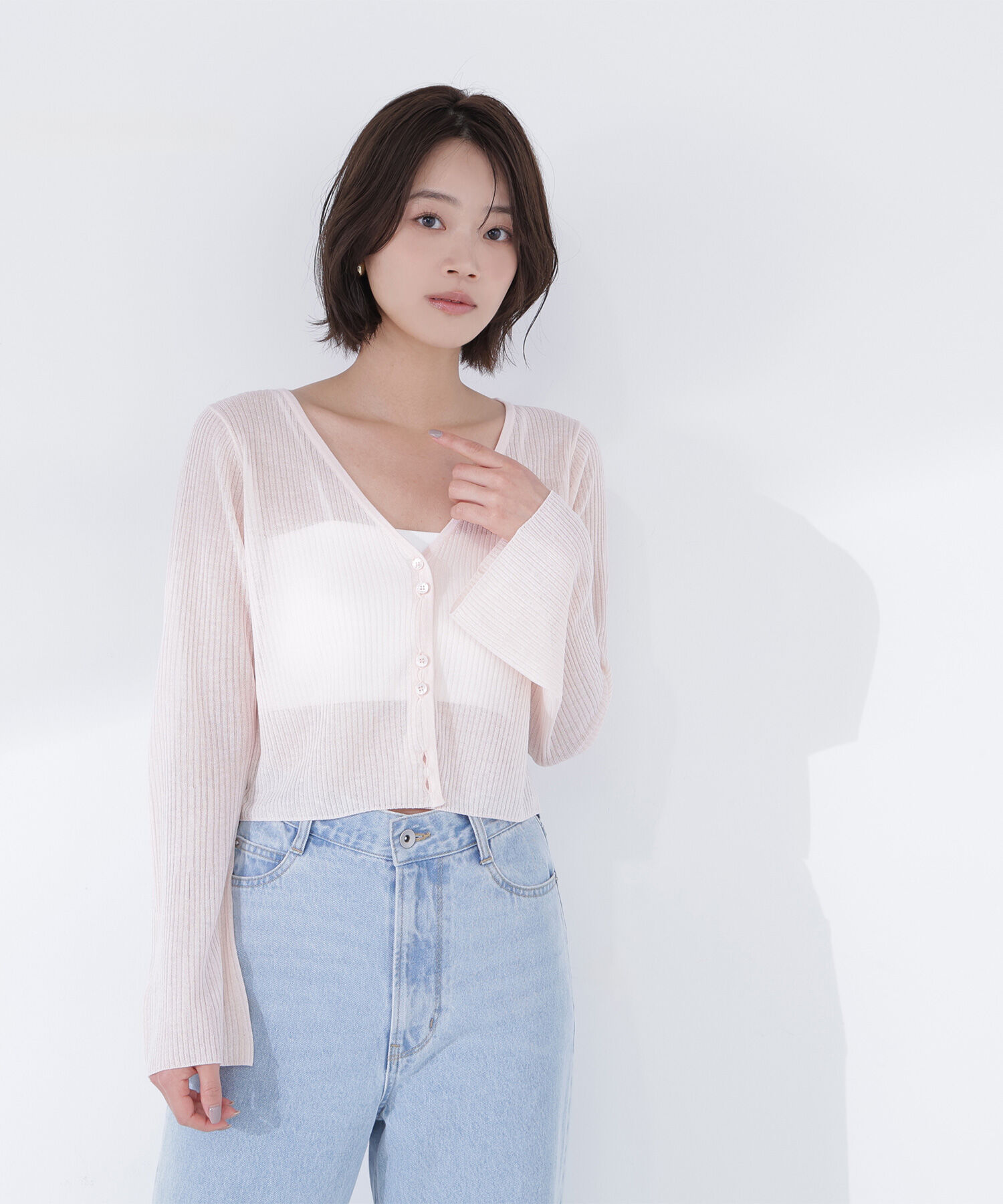 「シアーリブクロップドカーディガン」|ニット・セーター|