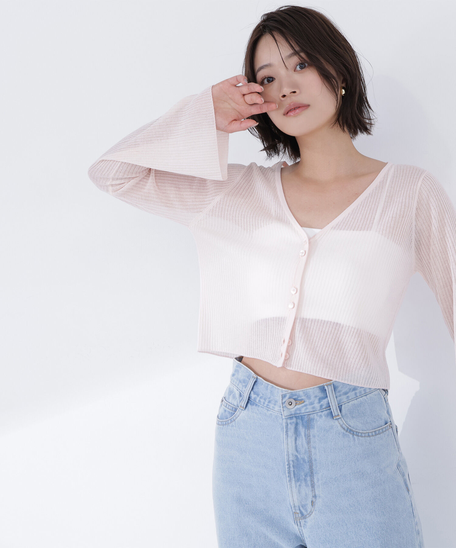  「シアーリブクロップドカーディガン」|ニット・セーター|