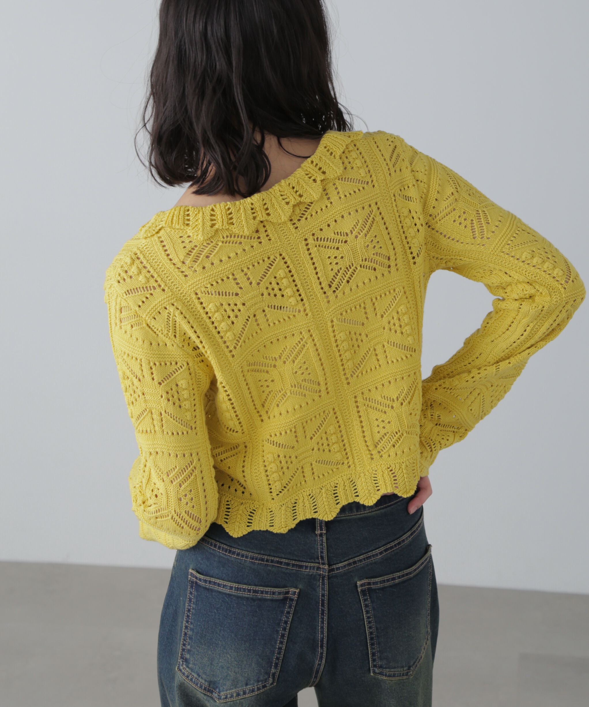  「透かし編みクロップドニットカーディガン」|ニット・セーター|