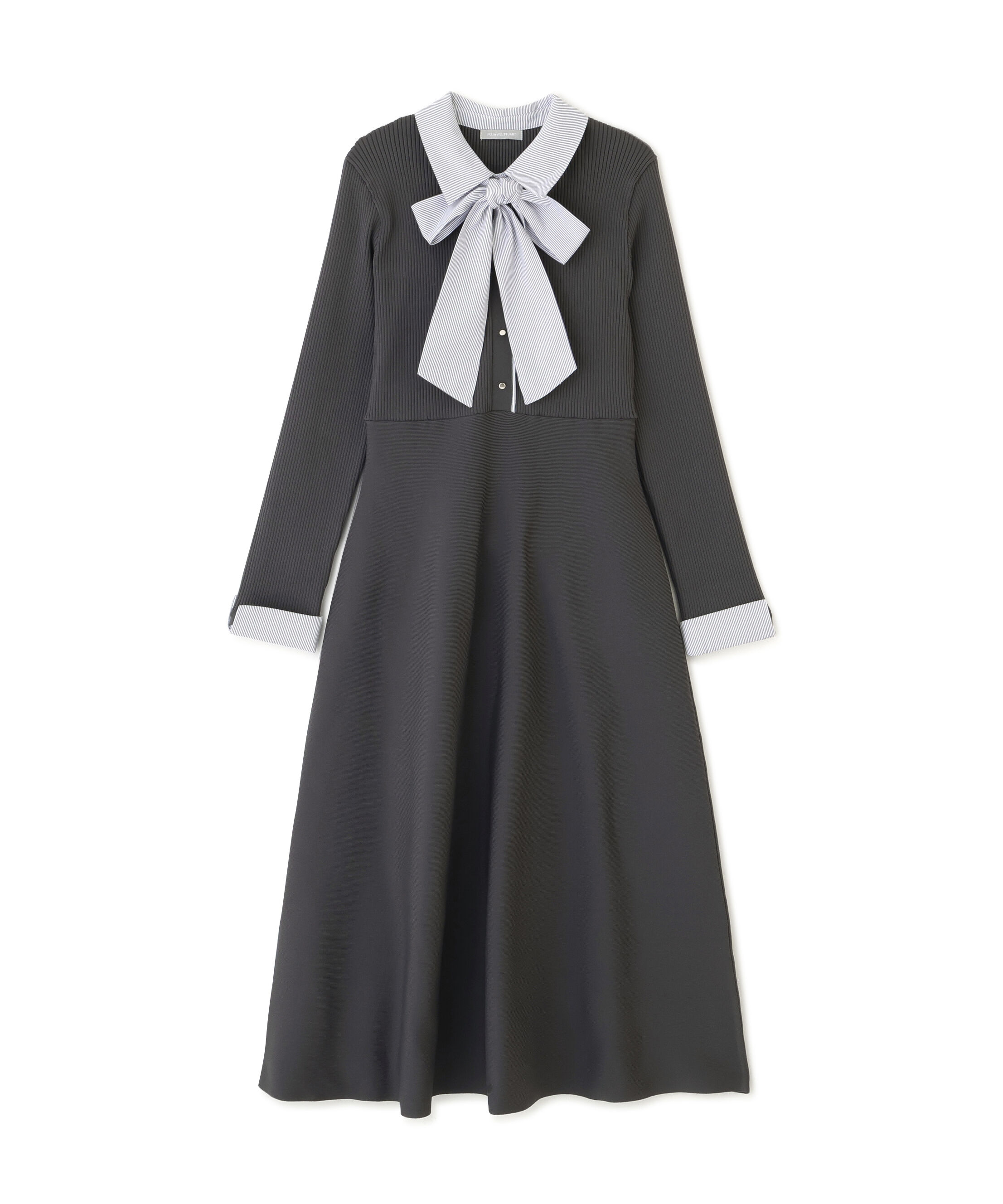  「シャツ襟ドッキングニットワンピース」|ワンピース|