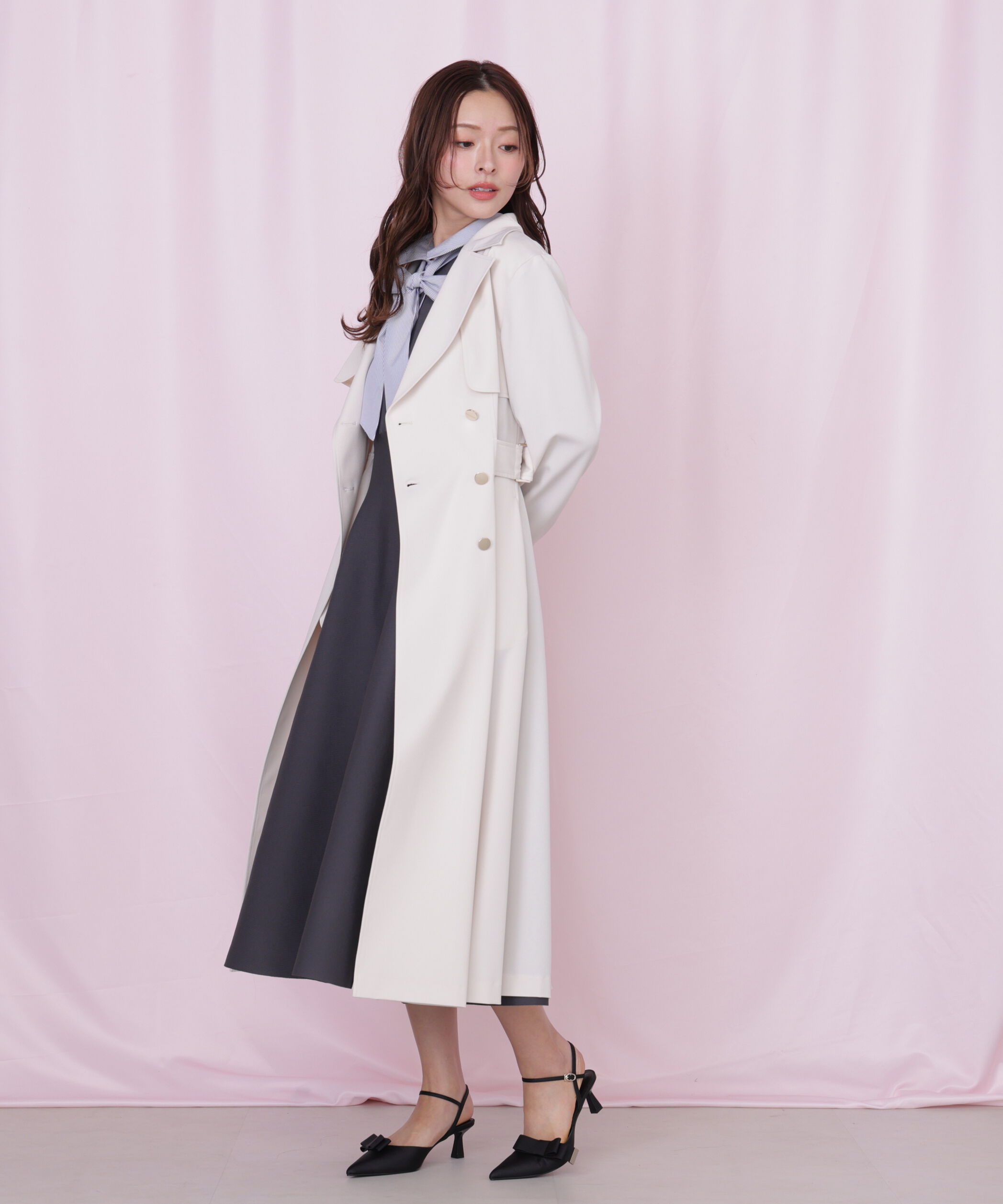  「シャツ襟ドッキングニットワンピース」|ワンピース|