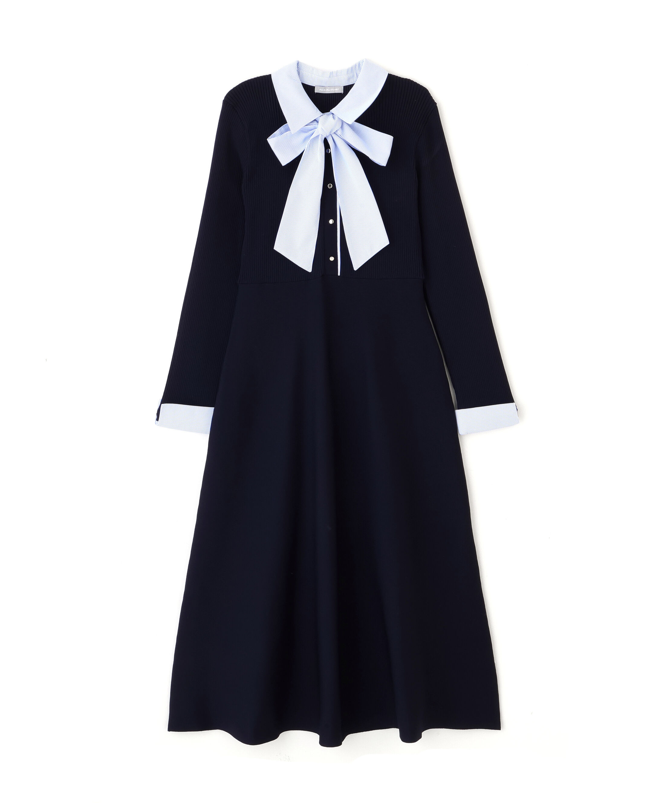  「シャツ襟ドッキングニットワンピース」|ワンピース|