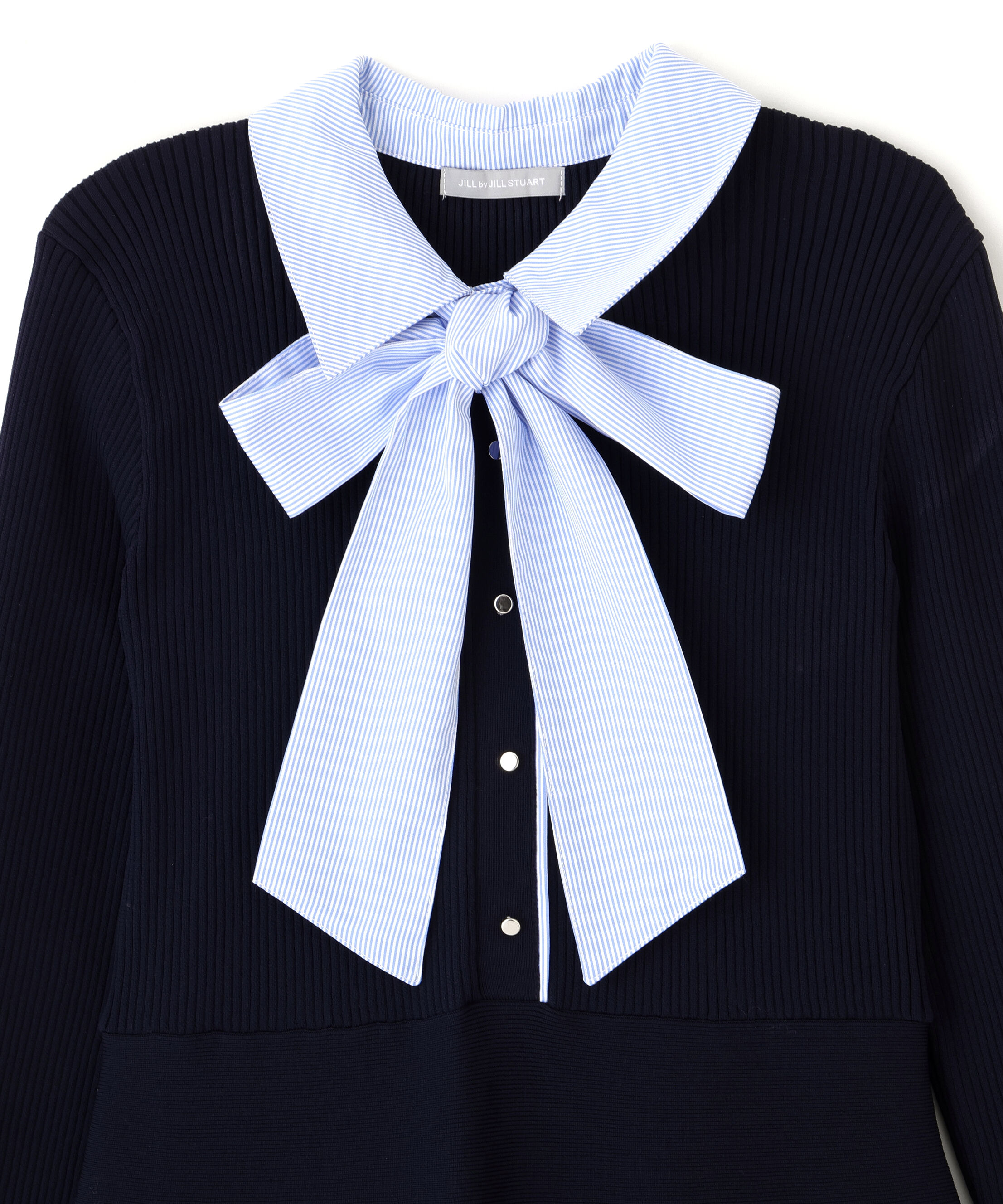  「シャツ襟ドッキングニットワンピース」|ワンピース|