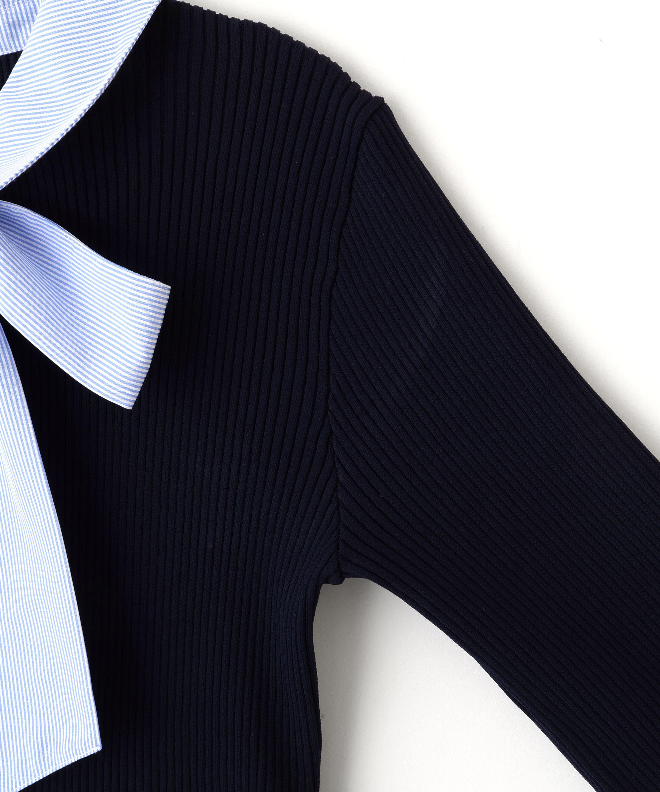  「シャツ襟ドッキングニットワンピース」|ワンピース|