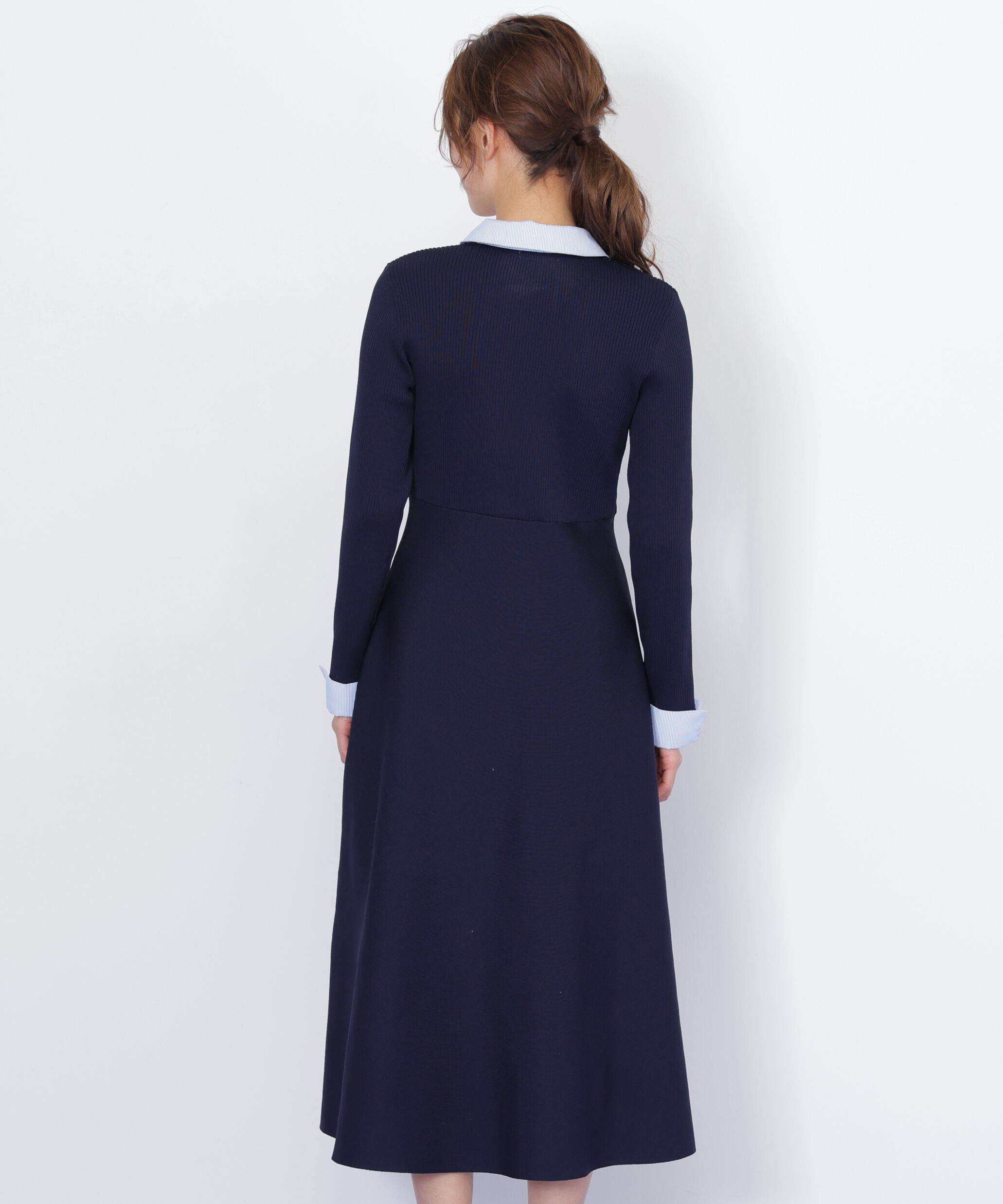  「シャツ襟ドッキングニットワンピース」|ワンピース|