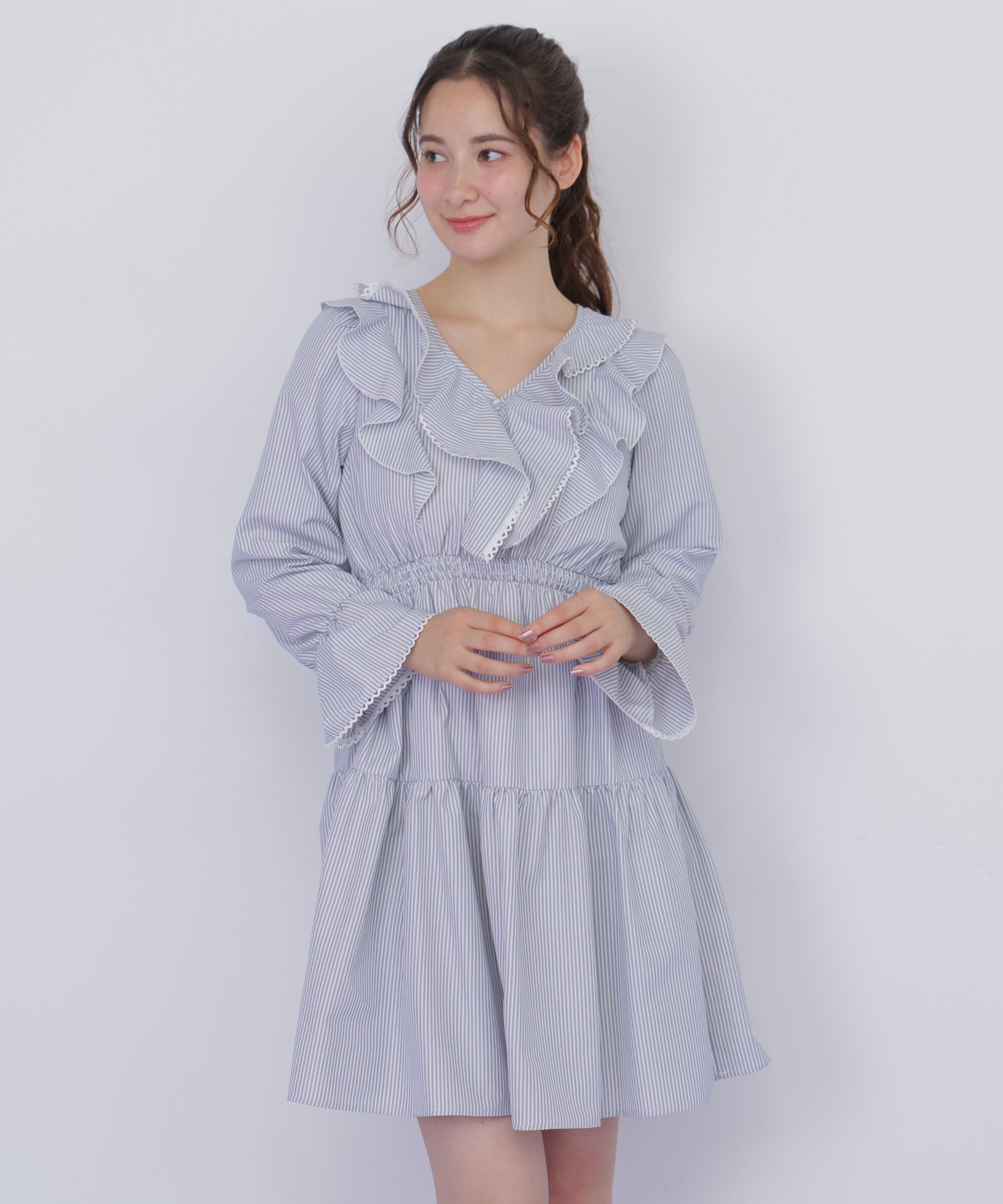  「ストライプレースミニワンピース」|ワンピース|