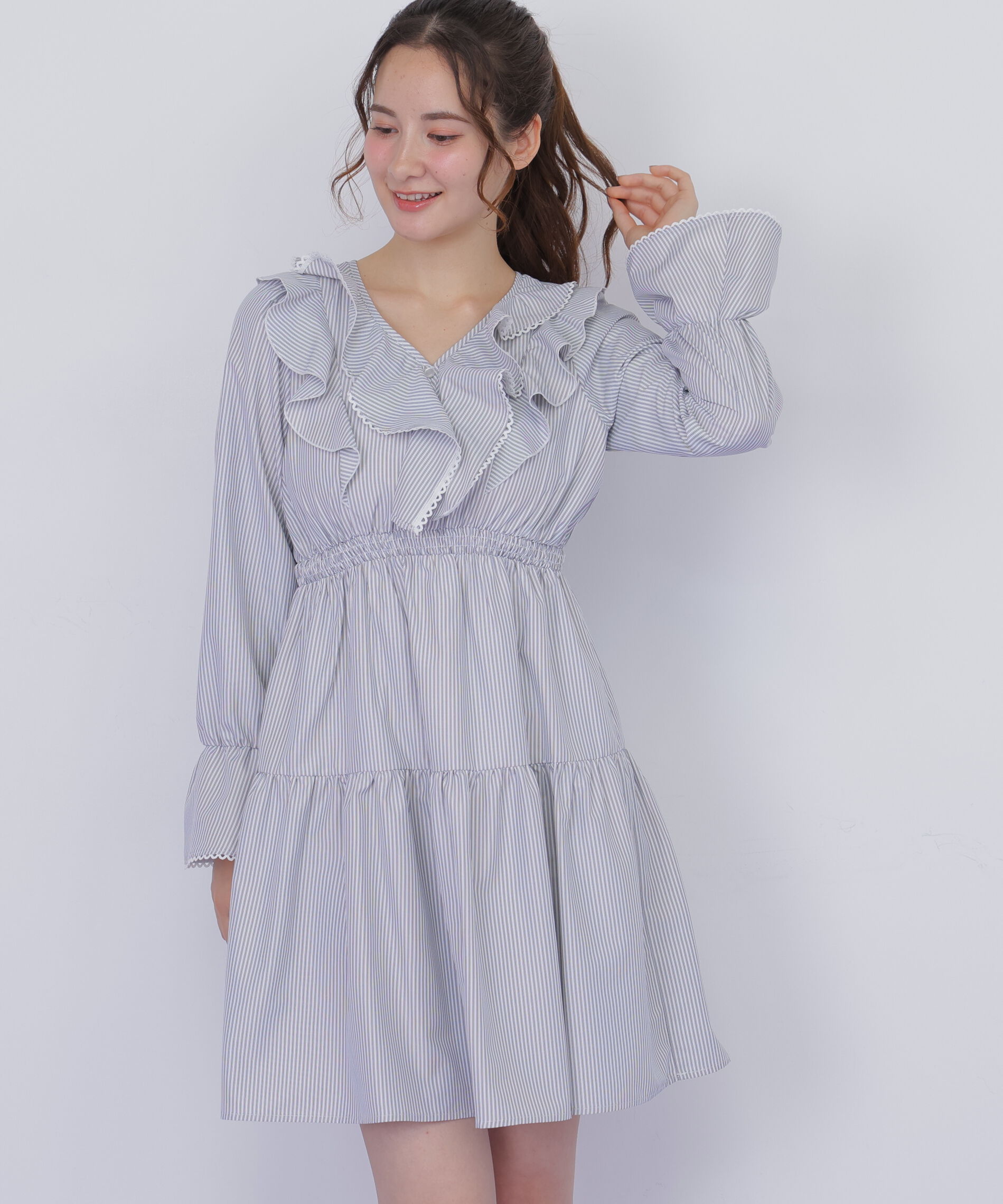  「ストライプレースミニワンピース」|ワンピース|