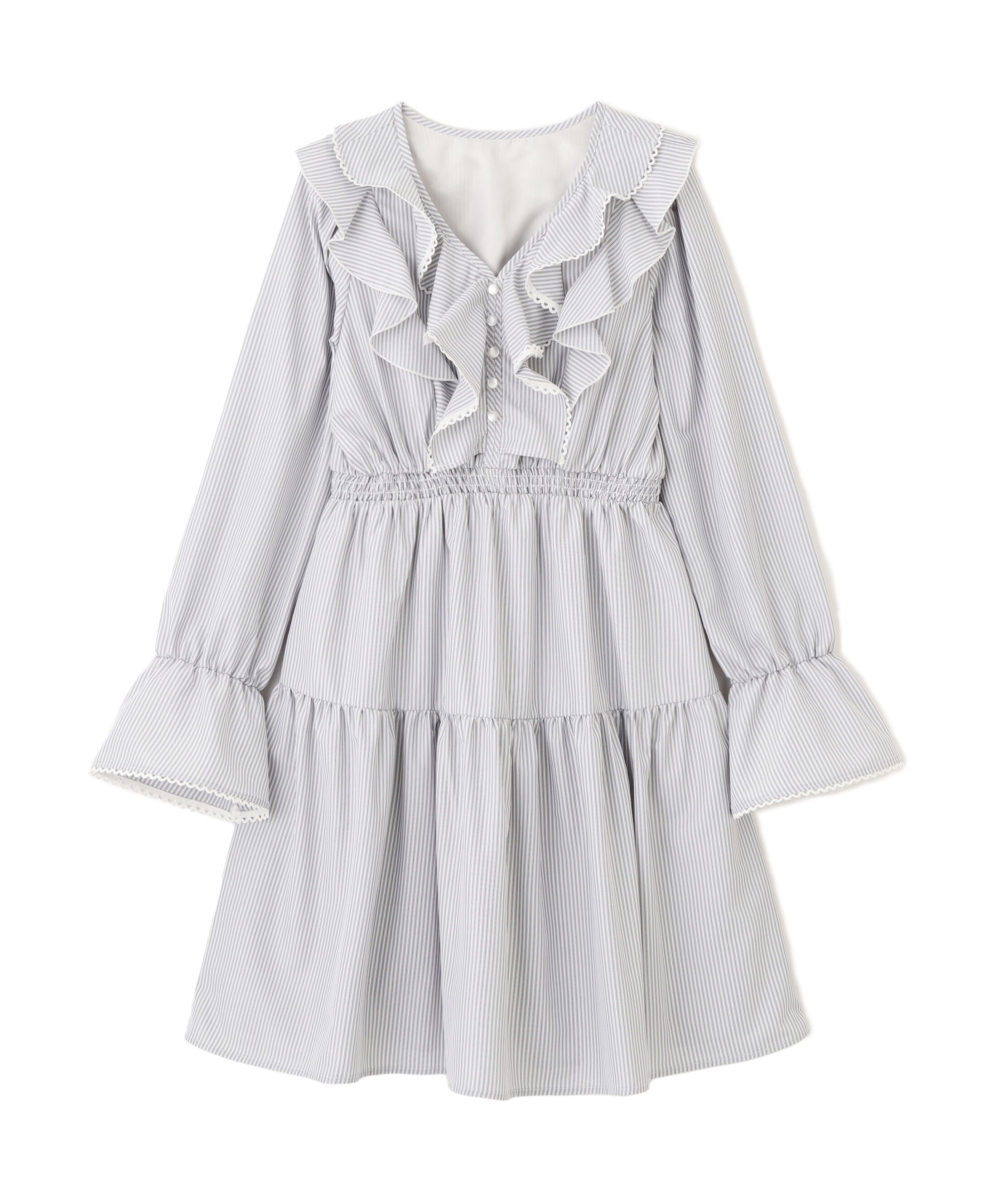  「ストライプレースミニワンピース」|ワンピース|