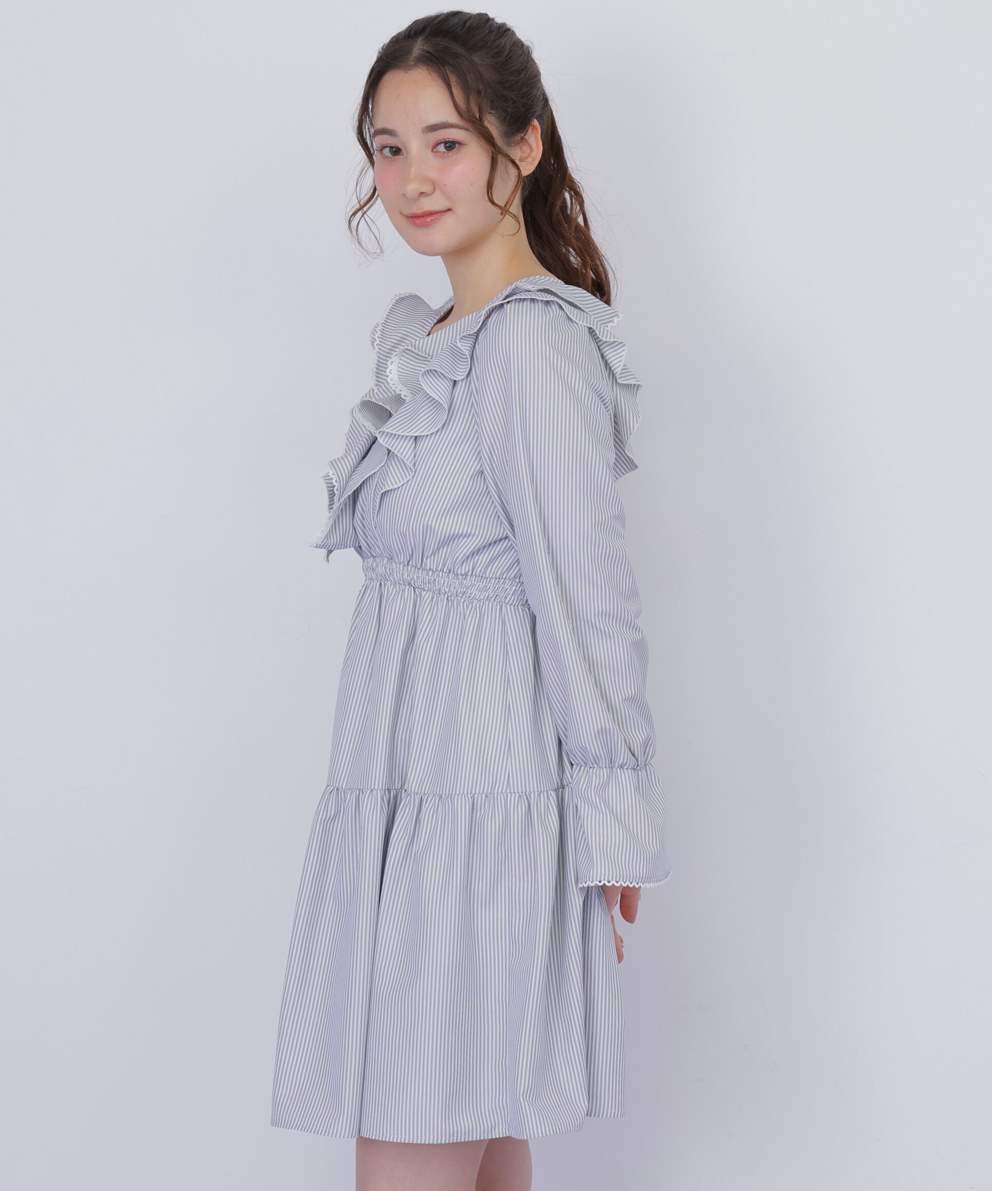  「ストライプレースミニワンピース」|ワンピース|