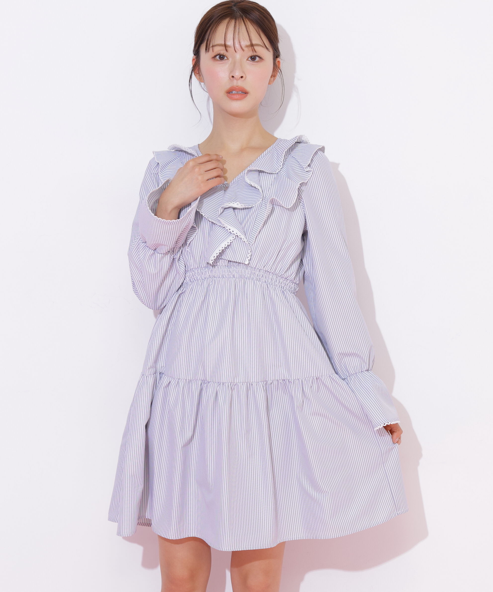 「ストライプレースミニワンピース」|ワンピース|