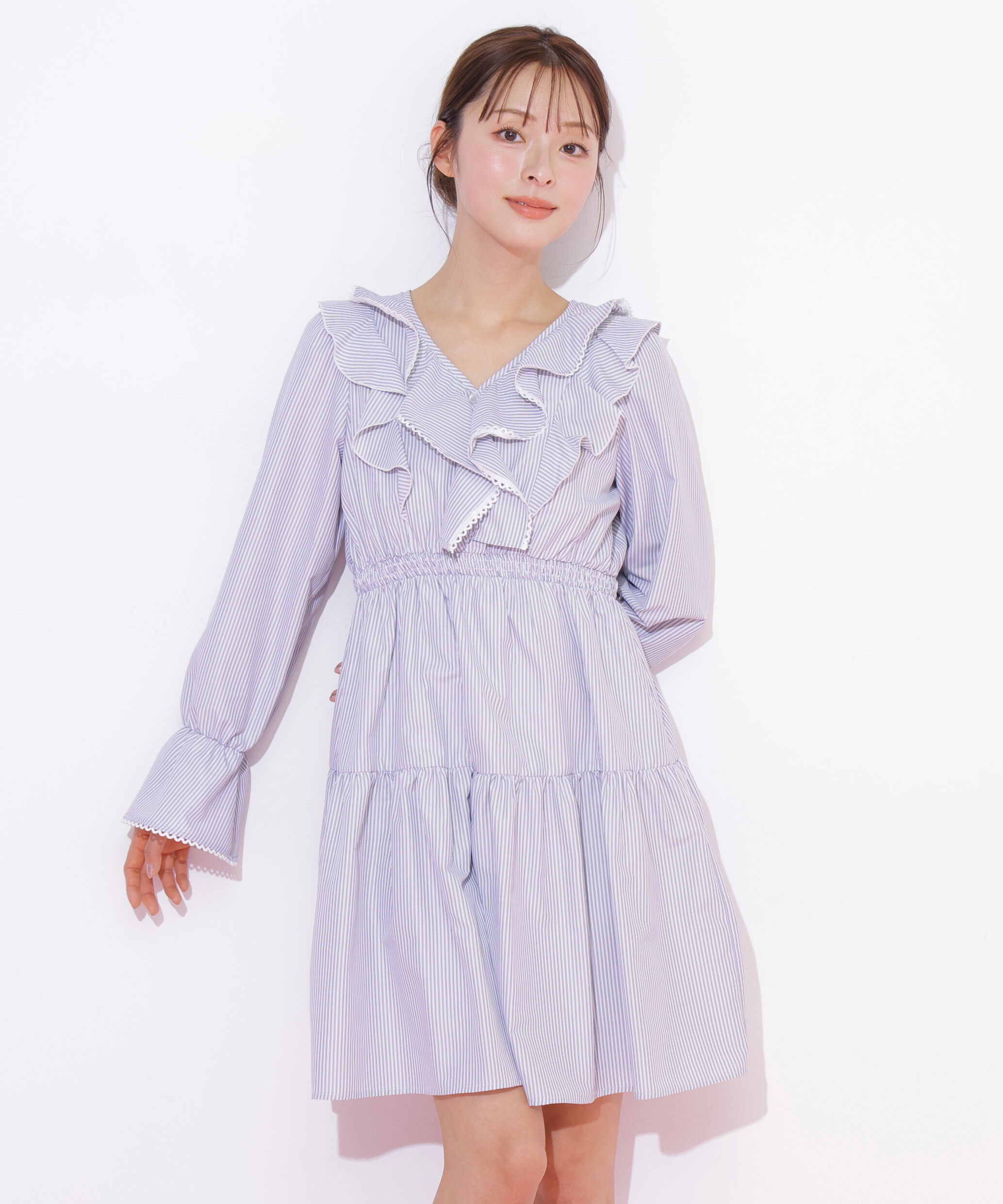  「ストライプレースミニワンピース」|ワンピース|