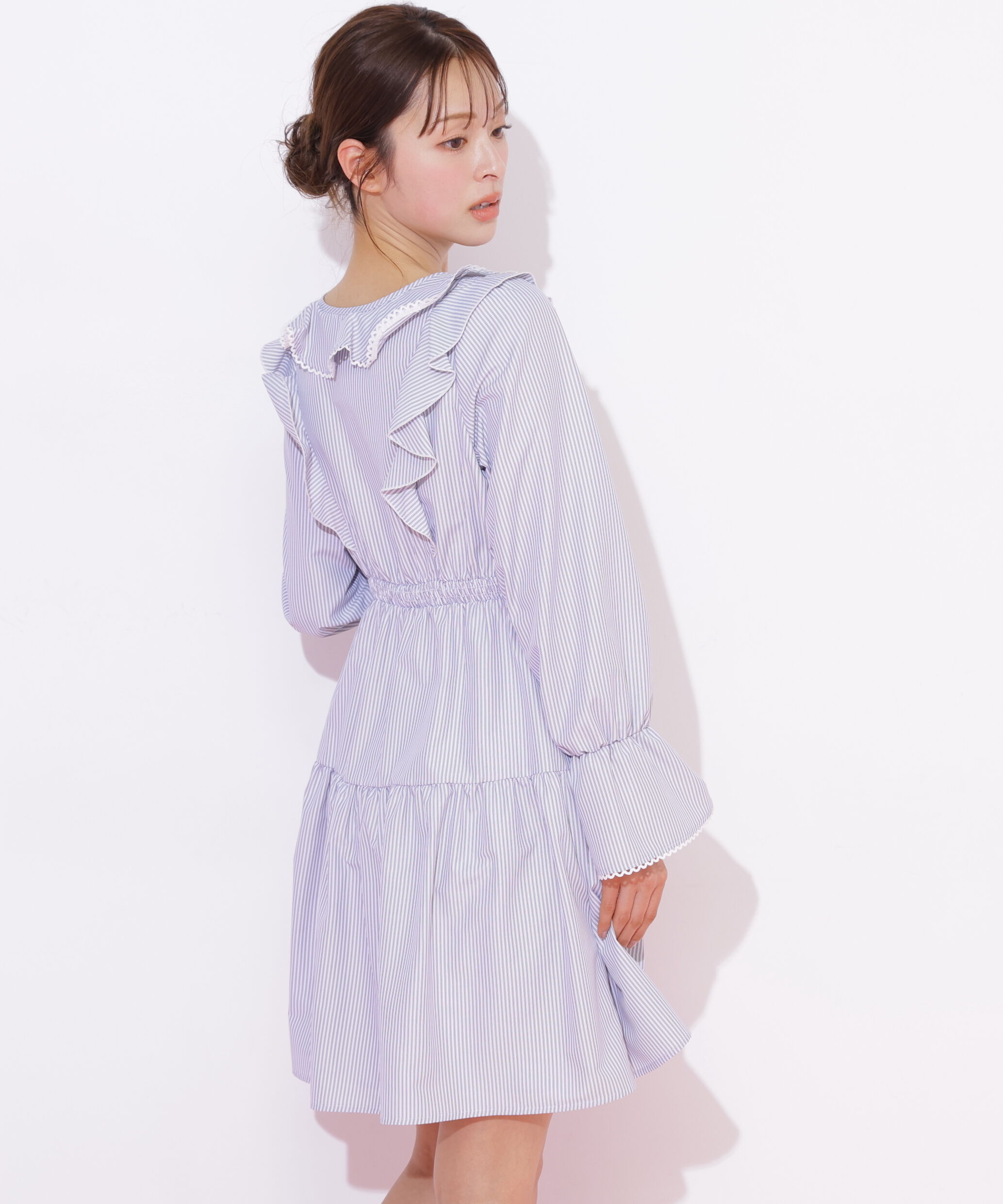  「ストライプレースミニワンピース」|ワンピース|