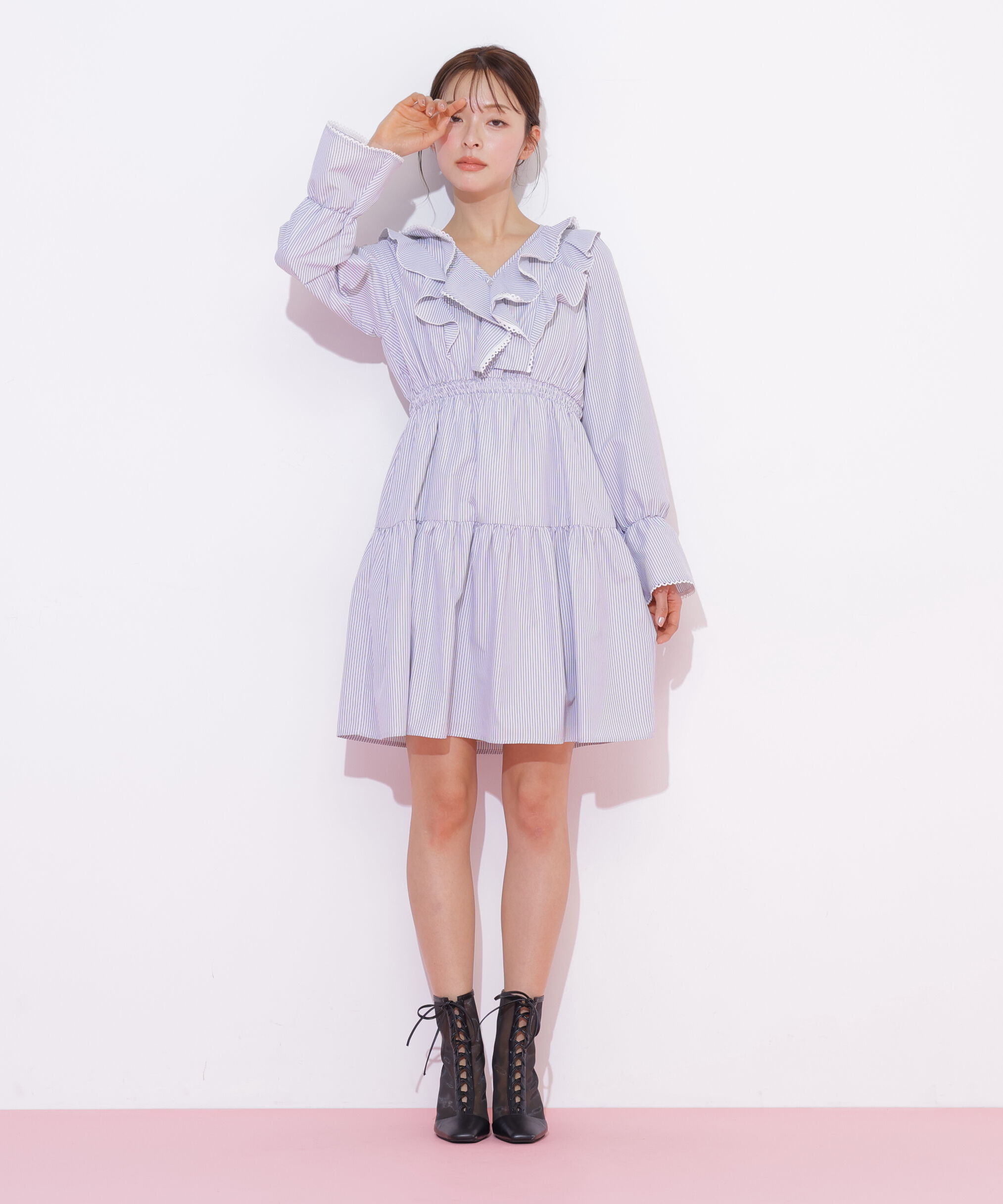  「ストライプレースミニワンピース」|ワンピース|