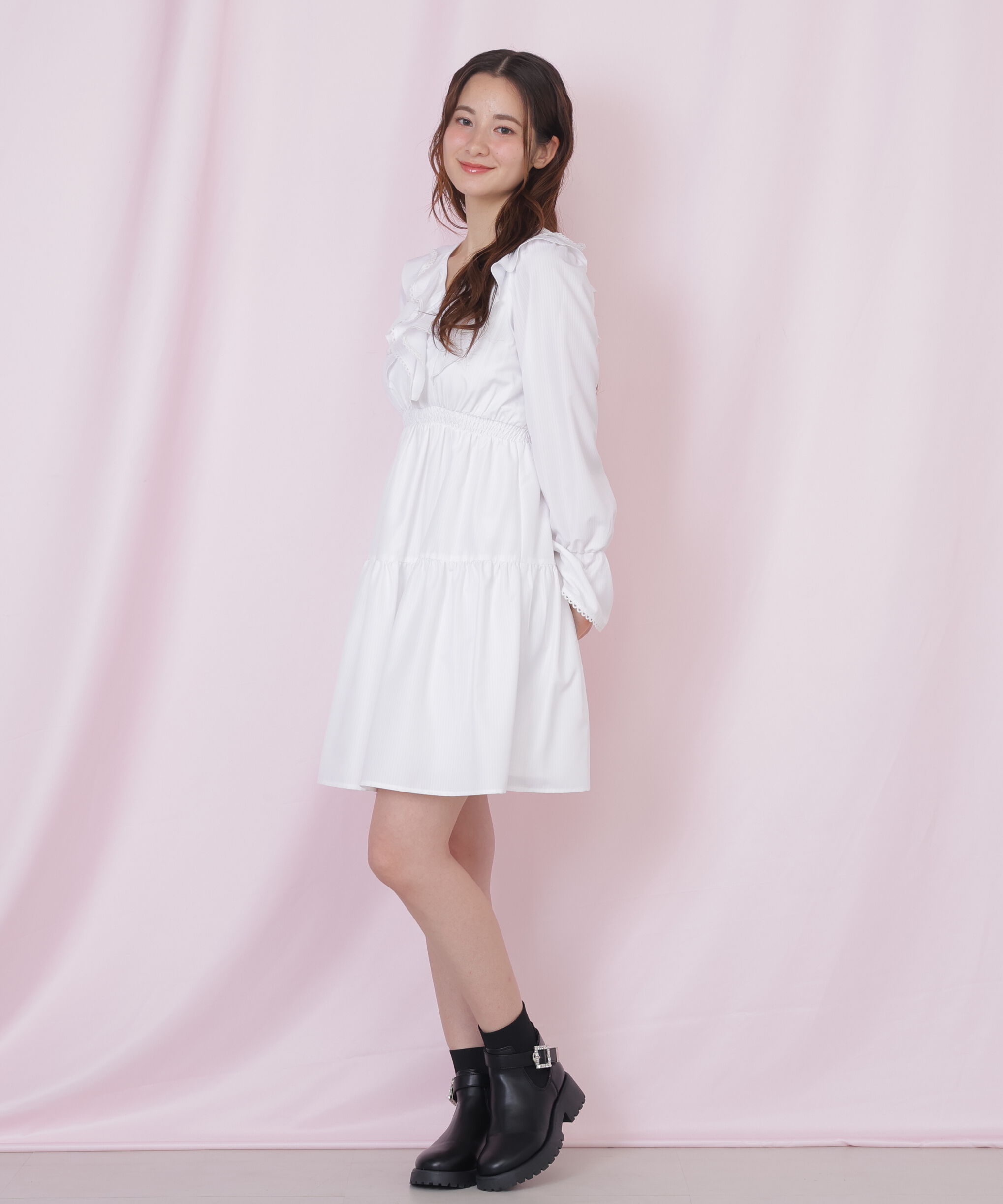  「ストライプレースミニワンピース」|ワンピース|