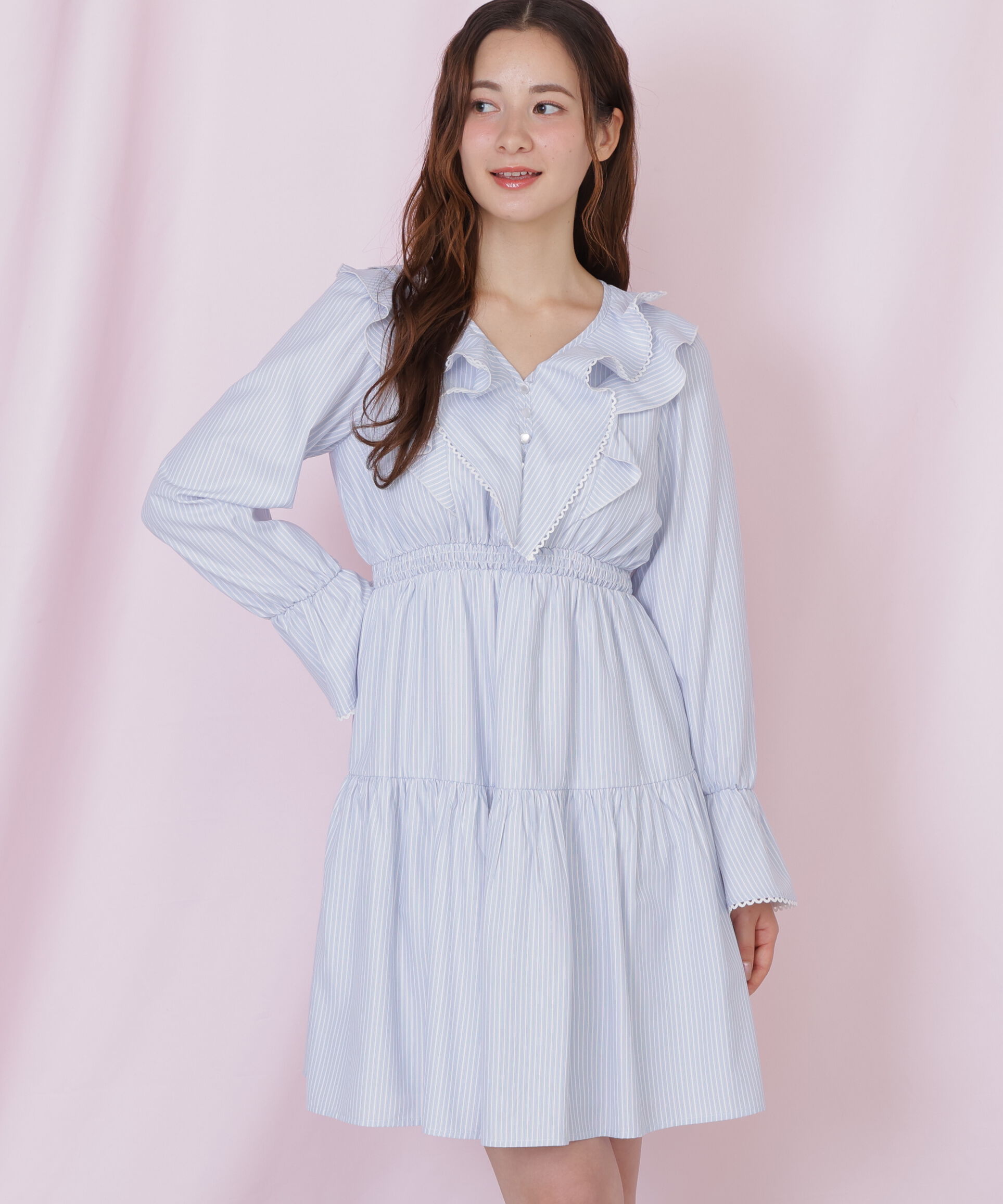  「ストライプレースミニワンピース」|ワンピース|