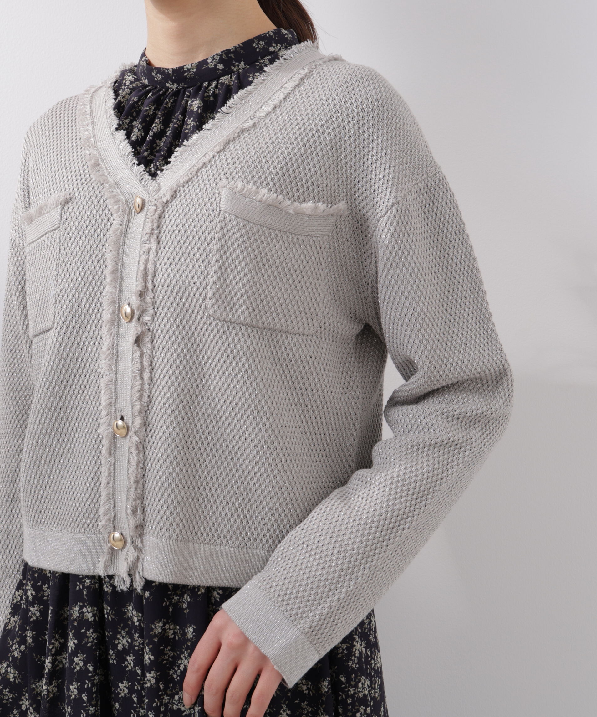 PROPORTION BODY DRESSING「ラメ透かしニットジャケット　26SS」|ニット・セーター|