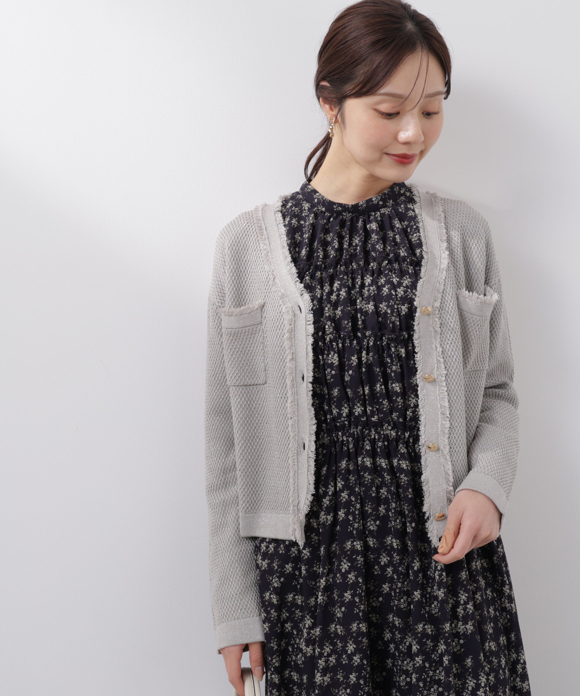 PROPORTION BODY DRESSING「ラメ透かしニットジャケット　26SS」|ニット・セーター|