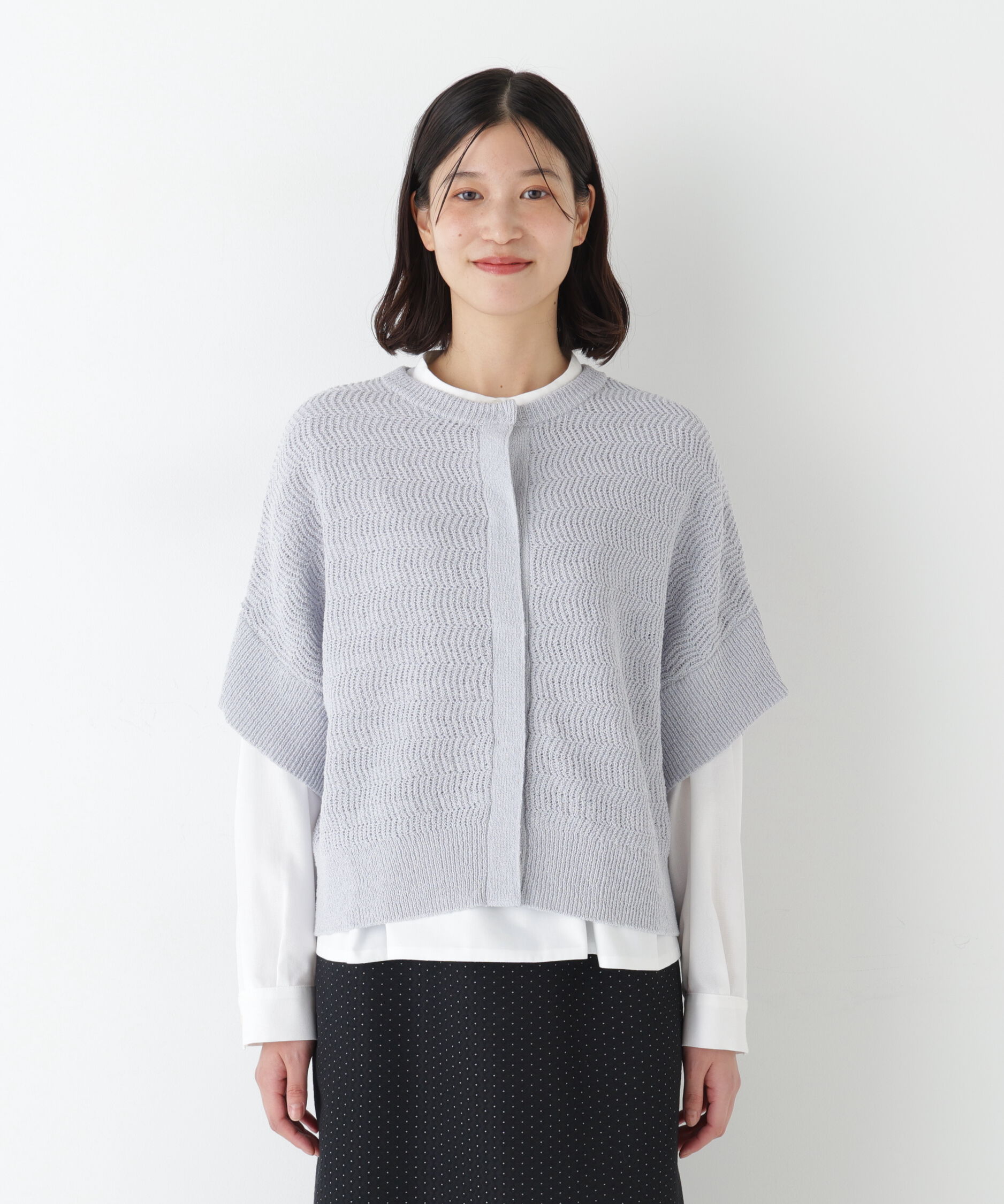  「◆綿ポリエステルヘリンボーン柄半袖はおり」|ニット・セーター|