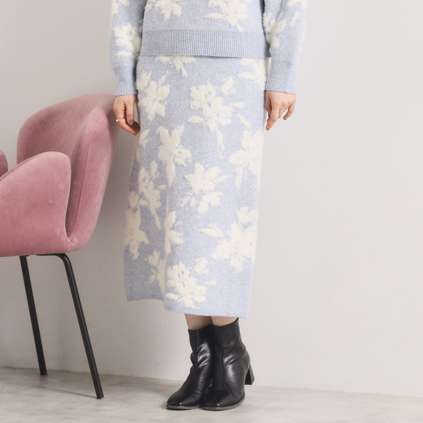 ITS&rsquo;DEMO「【手洗い可／セットアップ可】花柄フェザージャカードニットスカート」|スカート|サックスブルー(09