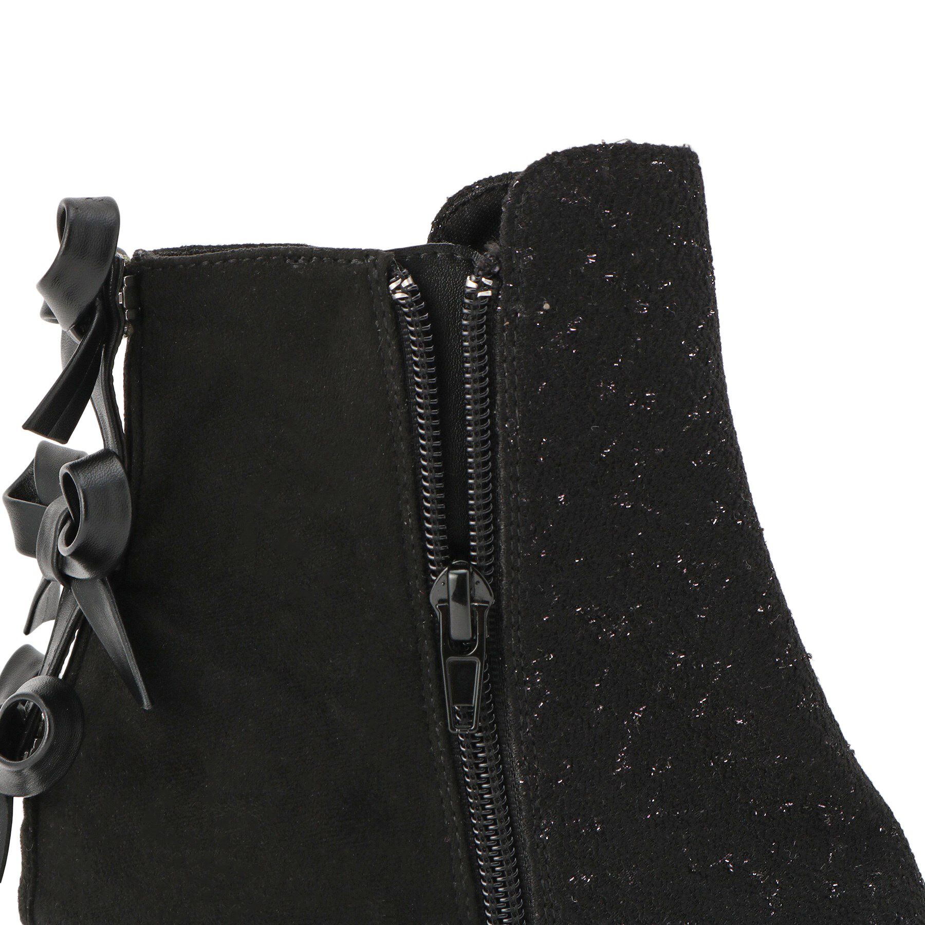 ESPERANZA「【ラク盛り/ショートブーツ】リピーター続出／脚長美脚 バックリボングリッターヒールショートブーツ」|ショートブーツ|