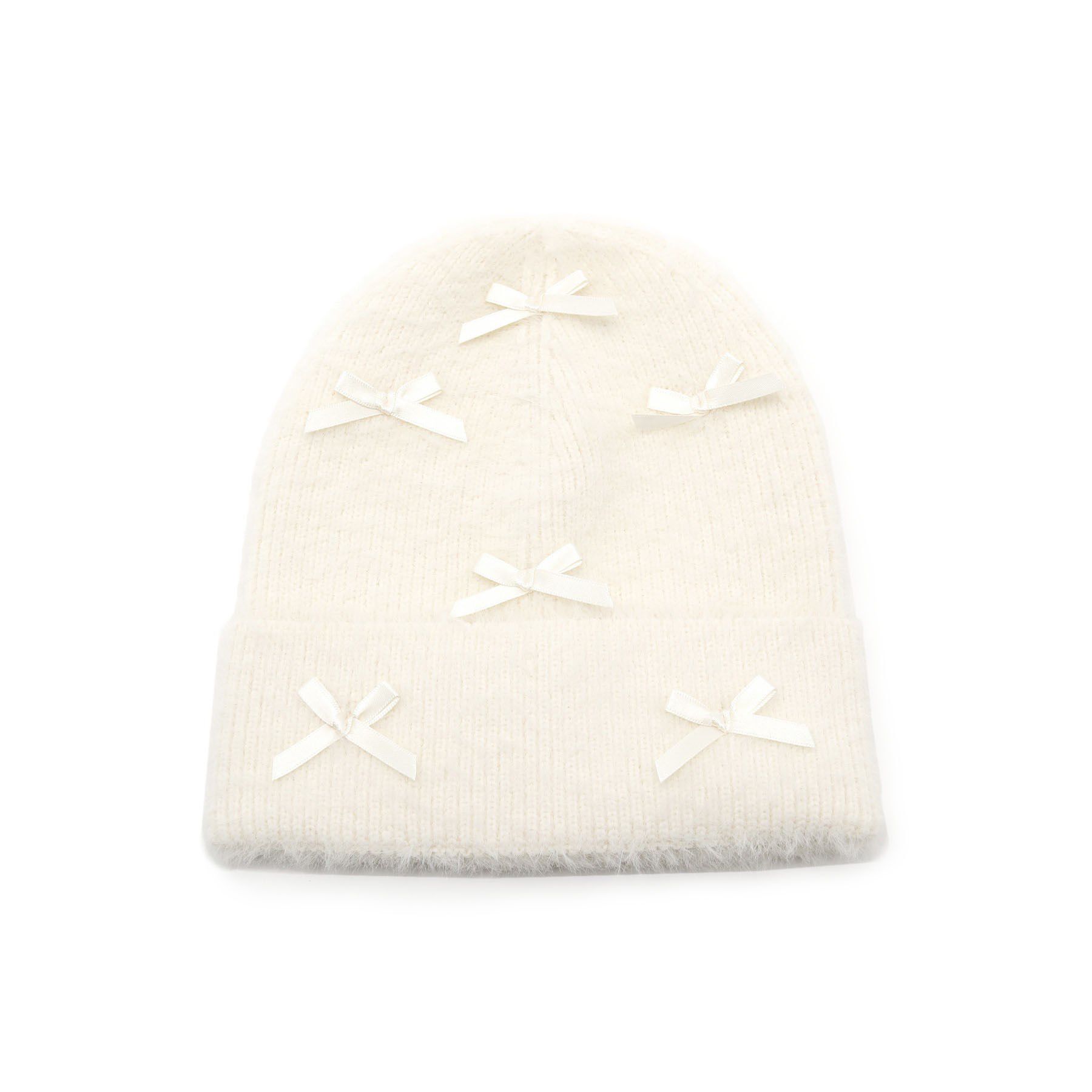 Grandedge「リボン付きニット帽」|ニット帽|アイボリー(004)