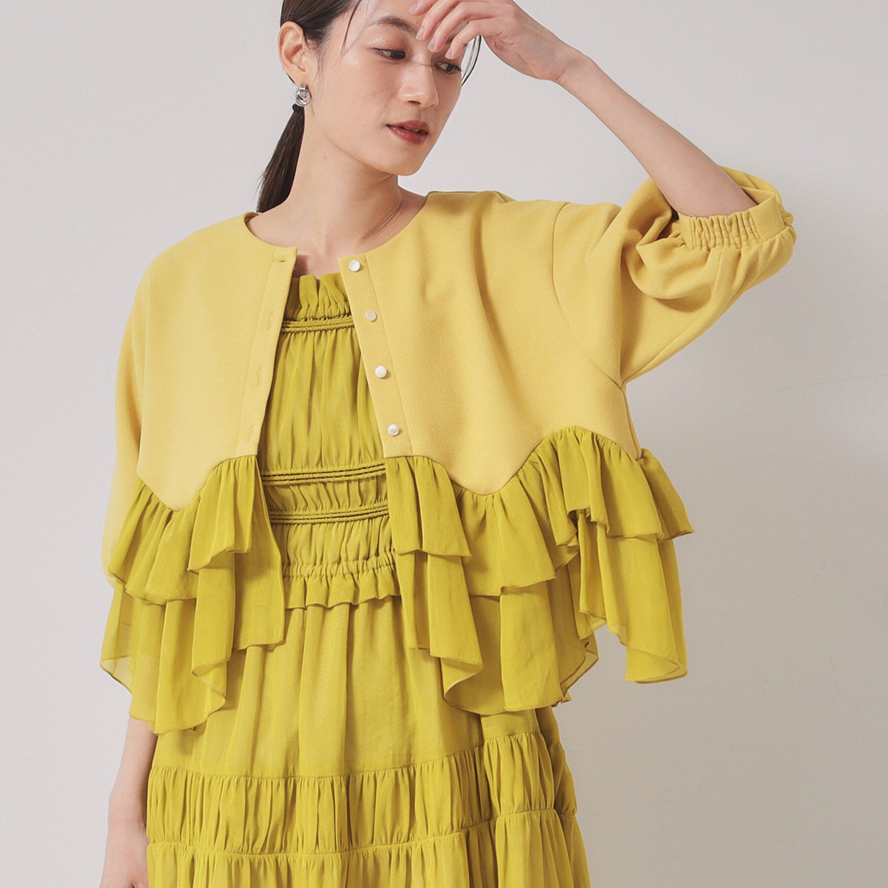 SunaUna「【羽織り】ペプラムブルゾン」|カーディガン|イエロー(032)