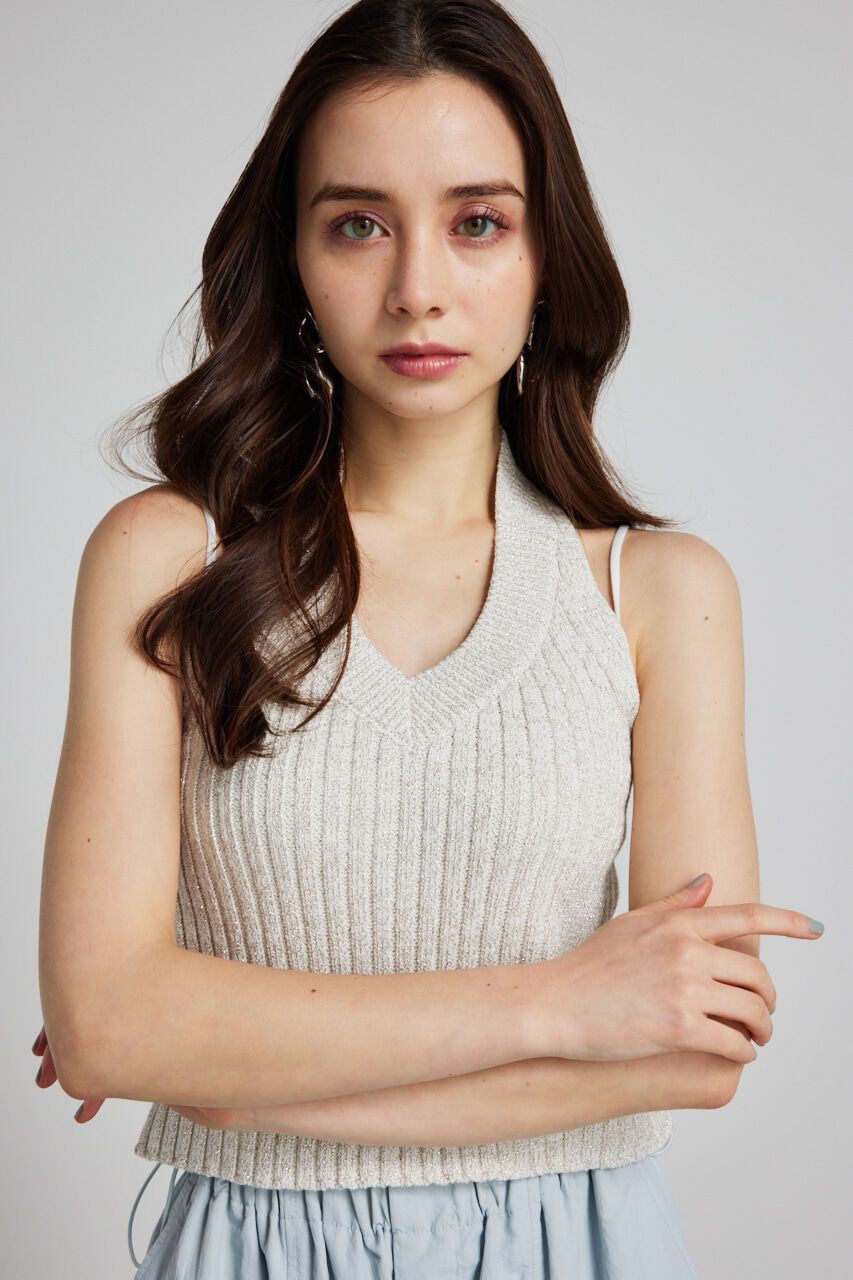 rienda「ホルターNCクロップドKnit TOP」|タンクトップ|WHT