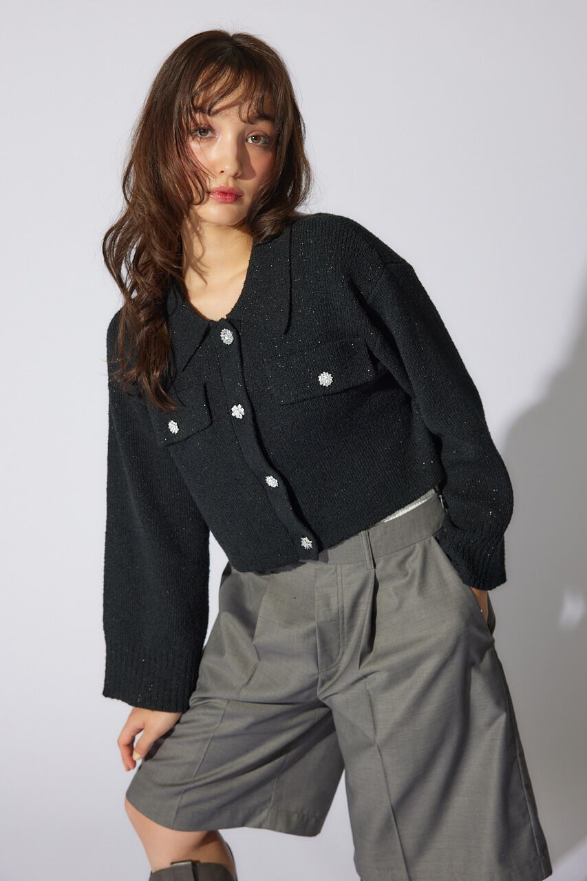 rienda「ビジューニットジャケット」|その他|BLK