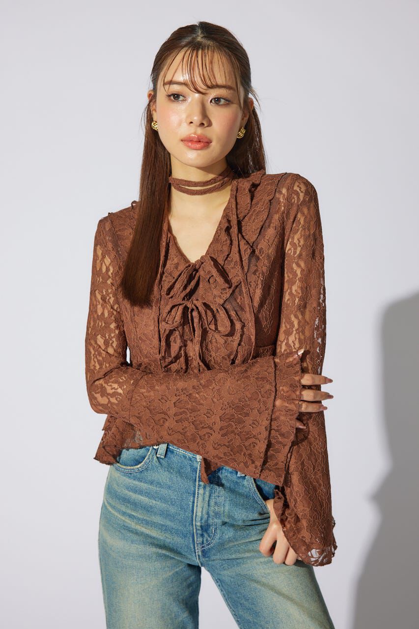 rienda「フリルレースブラウス」|シャツ・ブラウス|