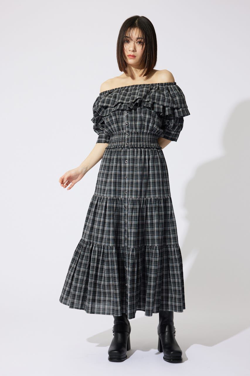 rienda「センターボタンデザインティアードフレアスカート」|スカート|