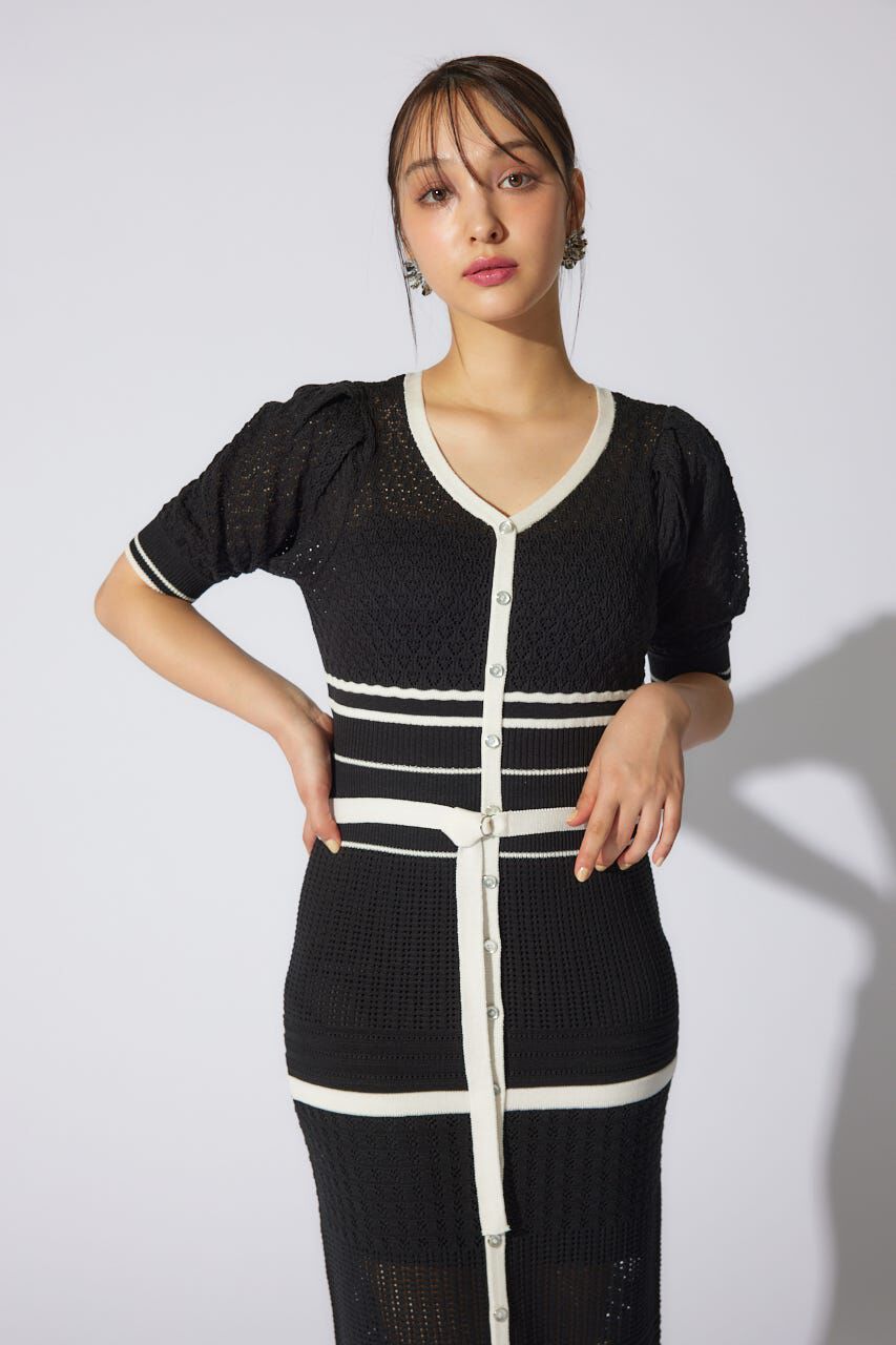 rienda「2WAYフリンジライン配色クロシェニットワンピース」|ワンピース|