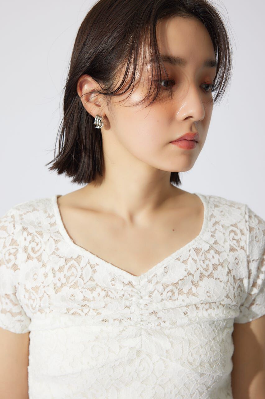 rienda「バストギャザーデザインレースカットトップス」|Tシャツ・カットソー|