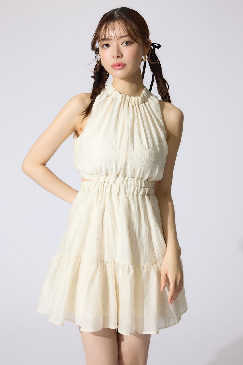 rienda「ホルターネックギャザーミニフレアワンピース」|ワンピース|