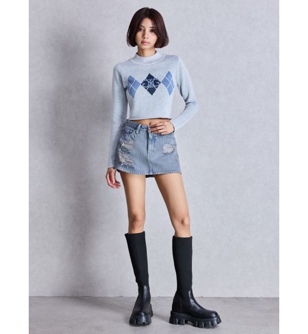 GYDA「ハイウエストダメージスカートライクデニムショートパンツ」|スカート|