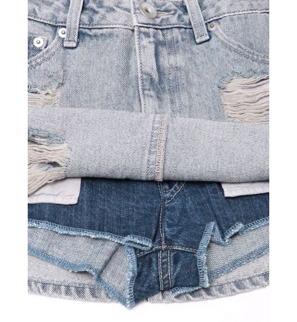 GYDA「ハイウエストダメージスカートライクデニムショートパンツ」|スカート|