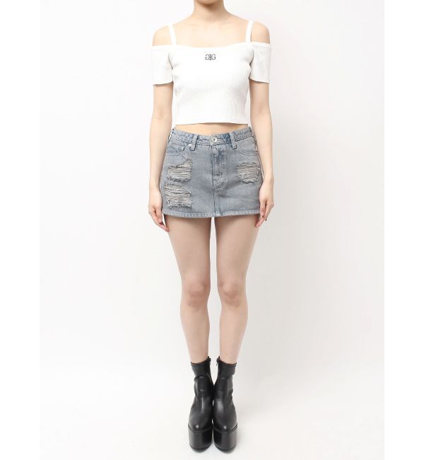 GYDA「ハイウエストダメージスカートライクデニムショートパンツ」|スカート|