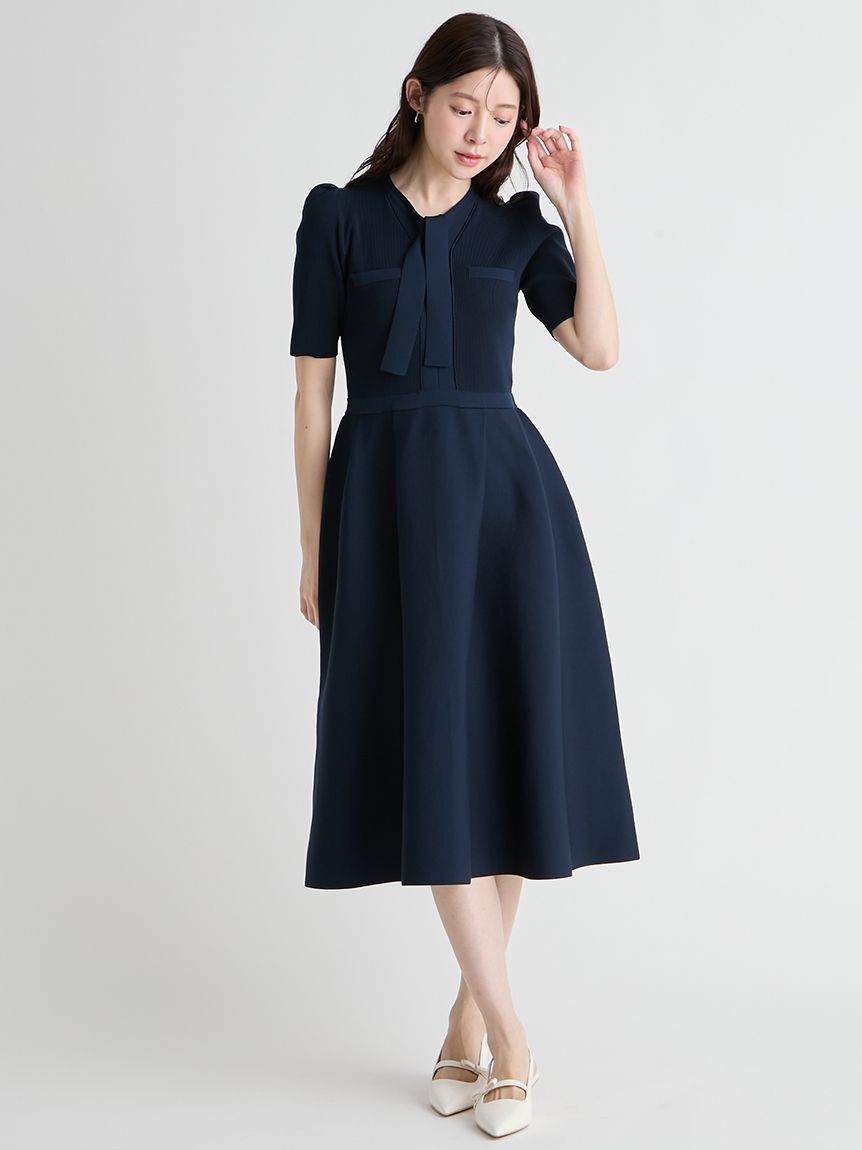 CELFORD「【UVカット】【洗える】ボウタイニットワンピース」|ワンピース|
