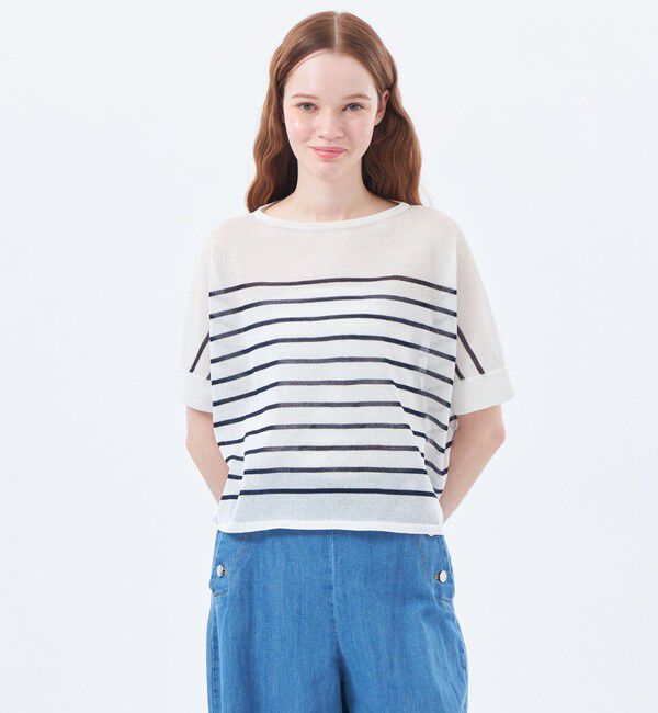 MACKINTOSH PHILOSOPHY「シアーボーダーワイドニット」|ニット・セーター|ホワイト&times;ネイビー