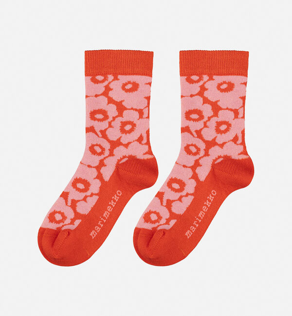 Marimekko「【kids】Makeinen Unikko Tone ソックス」|ソックス|ライトピンク&times;レッド