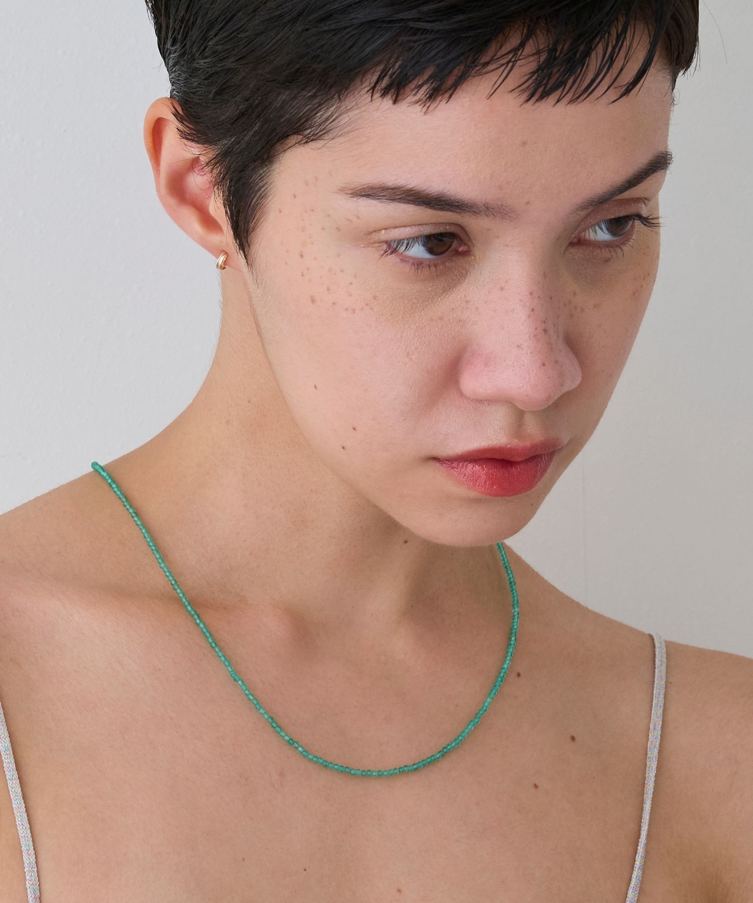 JUPITER「天然石ビーズネックレス/金属アレルギー対応/ニッケルフリー　グリーンオニキス」|ネックレス|