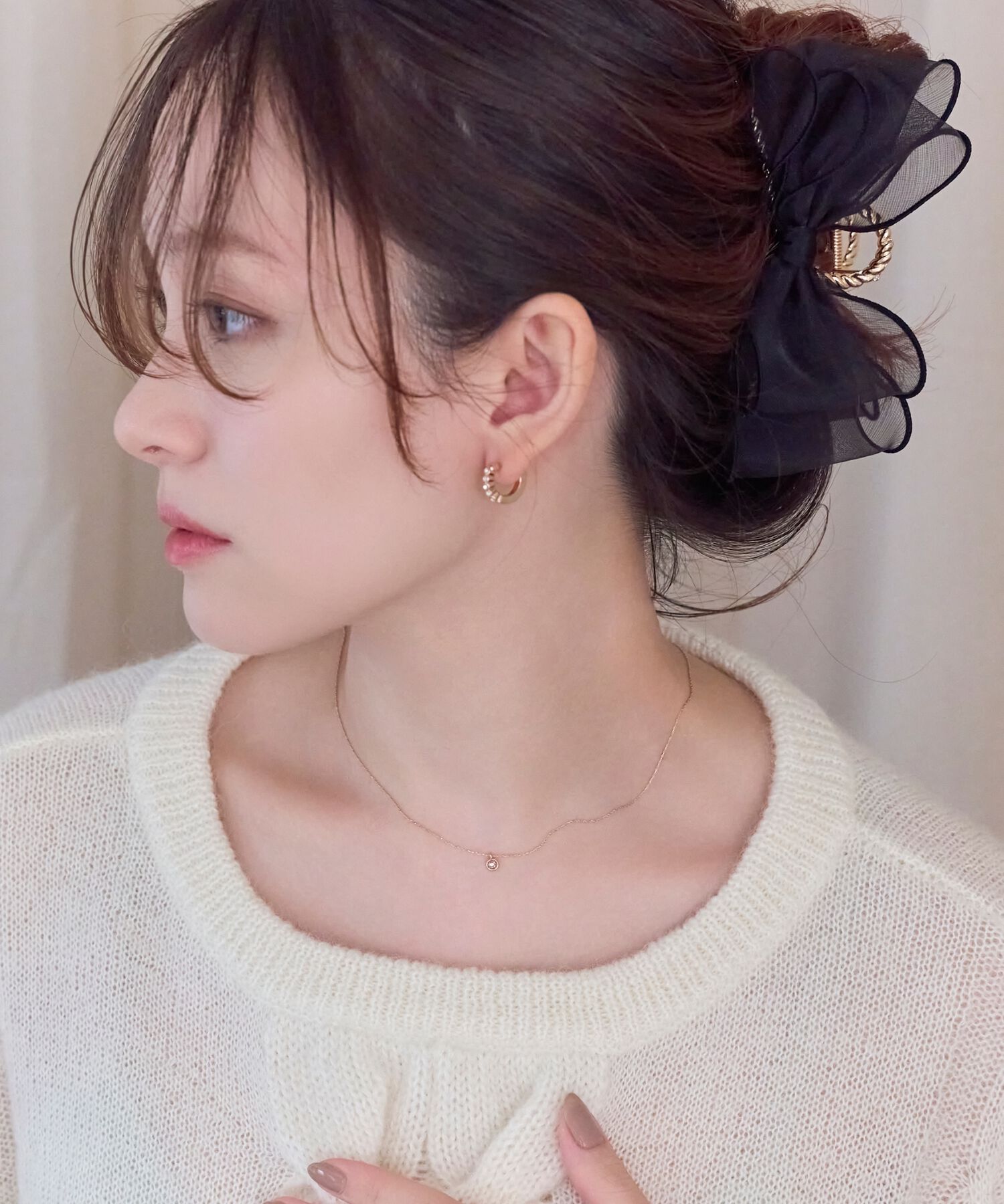 Phoebe「【金属アレルギー対応】プチベゼルストーンネックレス　シャンパンゴールド」|ネックレス|