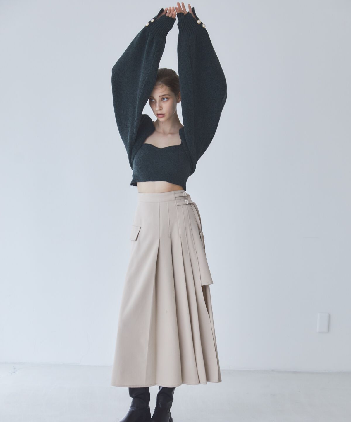 REDYAZEL「アシメソフトプリーツスカート」|フレア|