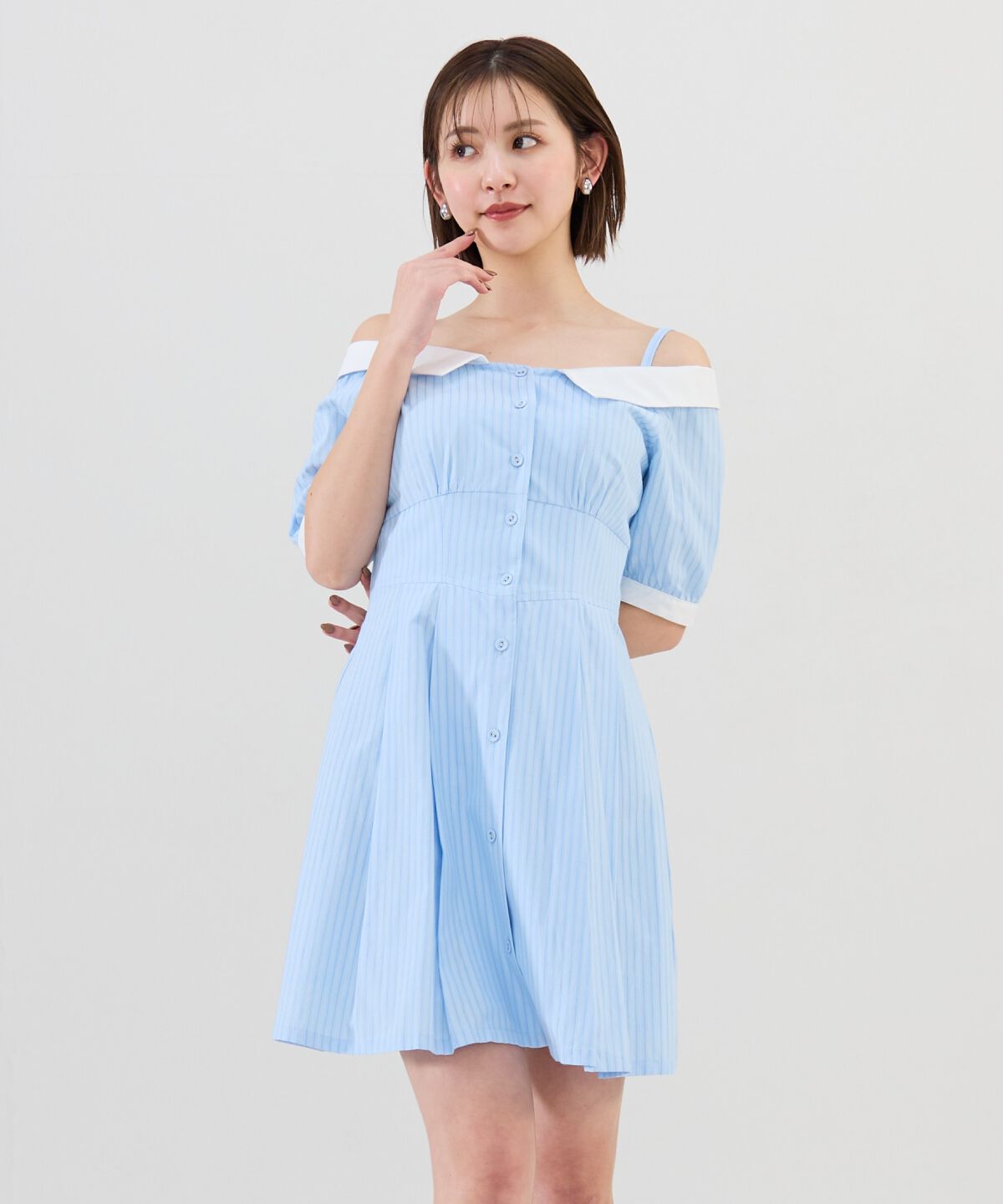 REDYAZEL「ストライプオフショルミニワンピース」|ワンピース|