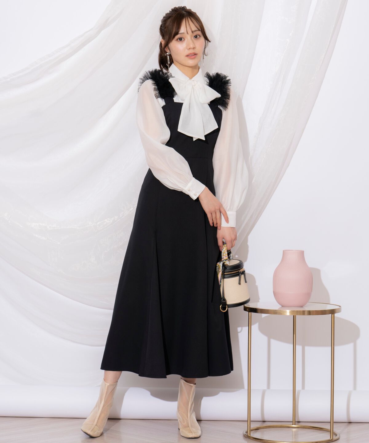 WILLSELECTION「チュールフリルマーメイドジャンスカ」|ワンピース|ブラック