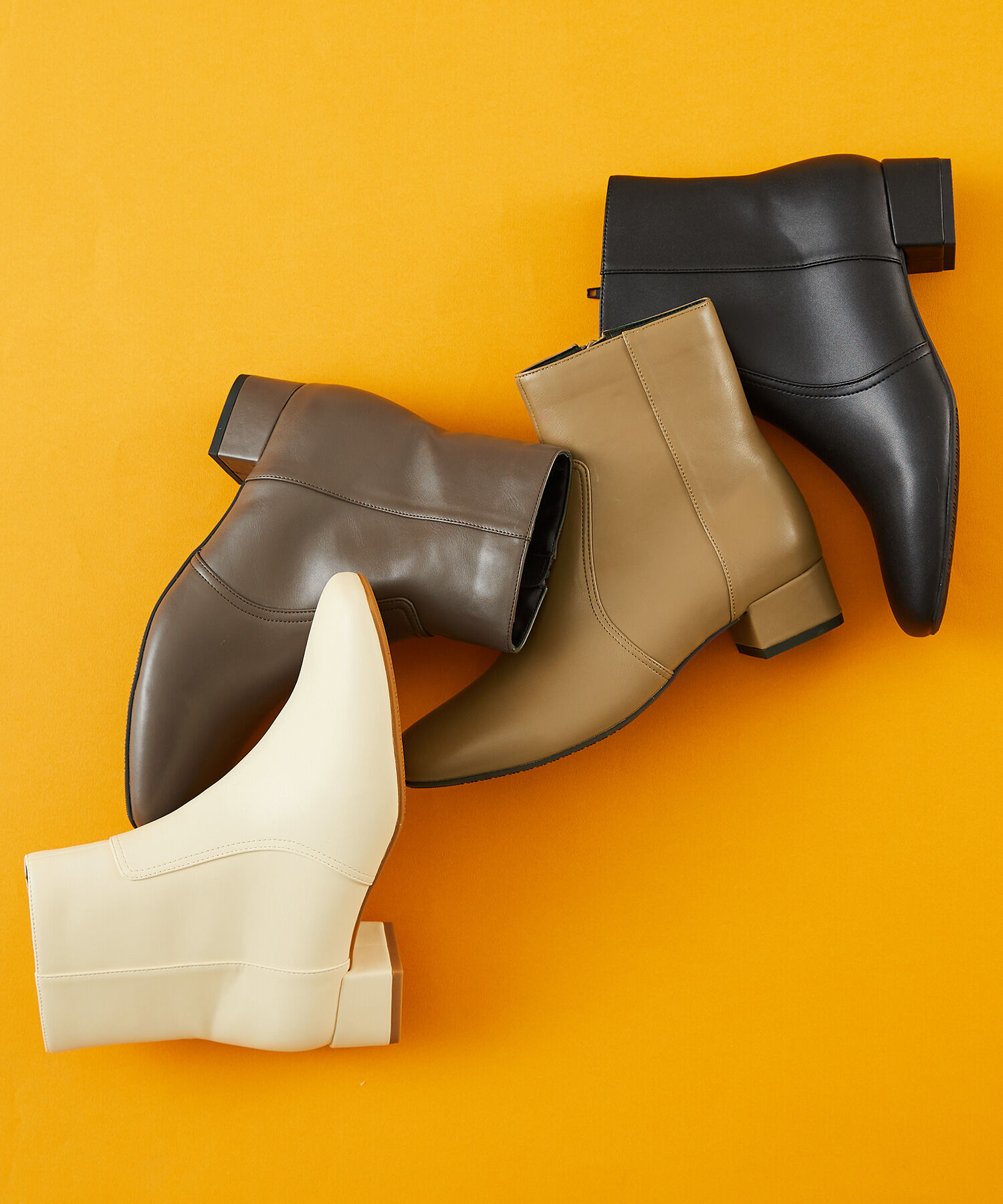 WA Oriental TRaffic「【 防寒 】スクエアトゥ プレーン ショートブーツ /32401 中敷き起毛 ＆ クッション」|ショートブーツ|