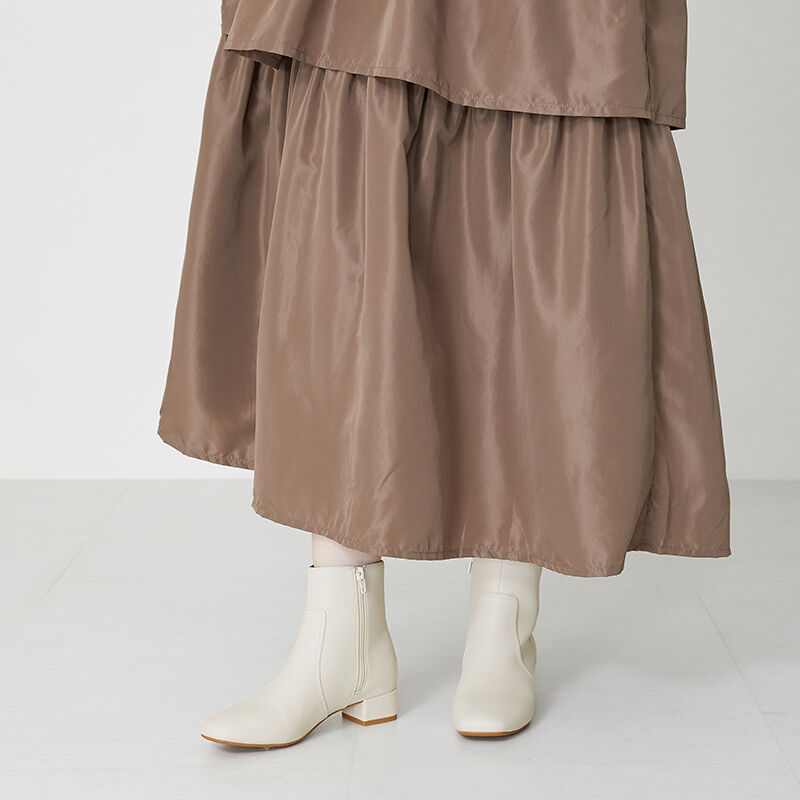 WA Oriental TRaffic「【 防寒 】スクエアトゥ プレーン ショートブーツ /32401 中敷き起毛 ＆ クッション」|ショートブーツ|