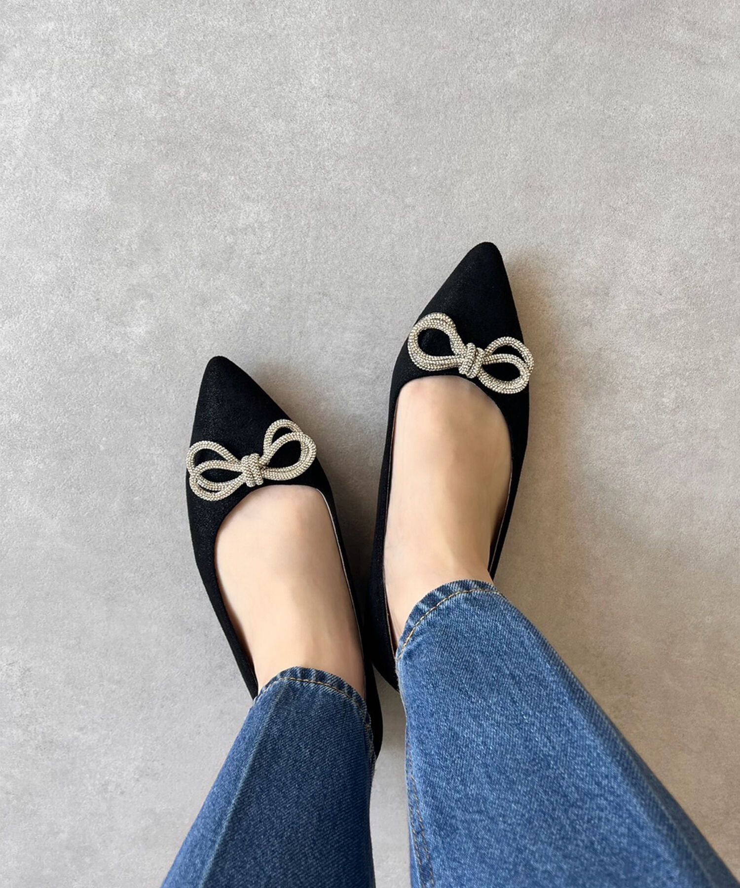 ORiental TRaffic「【トレンド】ビジューリボンフラットパンプス/41310 人気 トレンド パンプス 売れてる 上品」|パンプス|