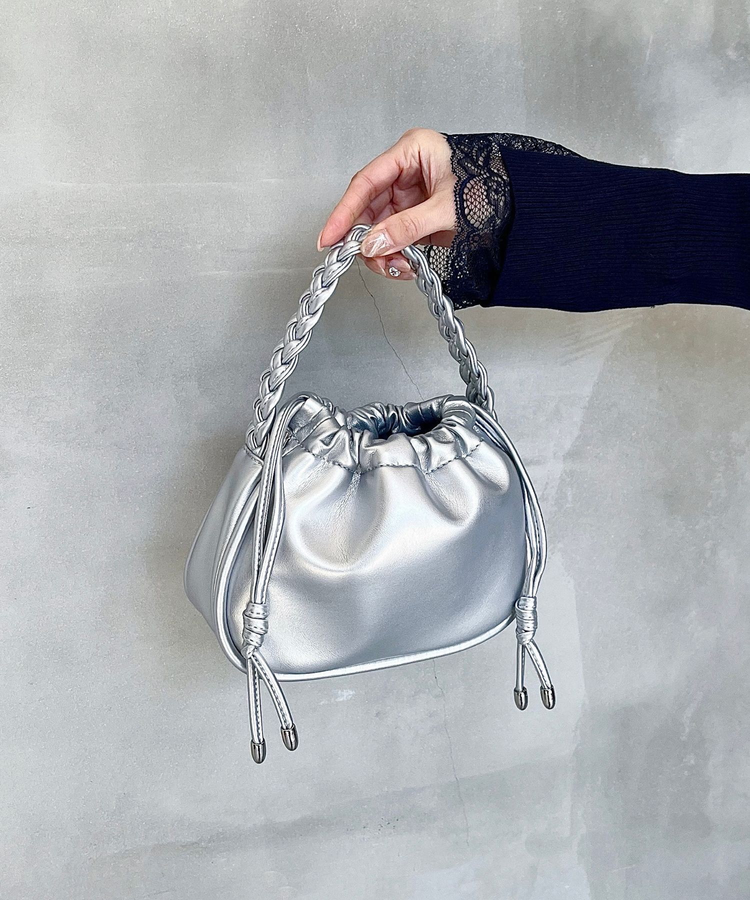 ORiental TRaffic「【トレンド】編み込みハンドバッグ/BA-244」|ショルダー・メッセンジャー|SILVER