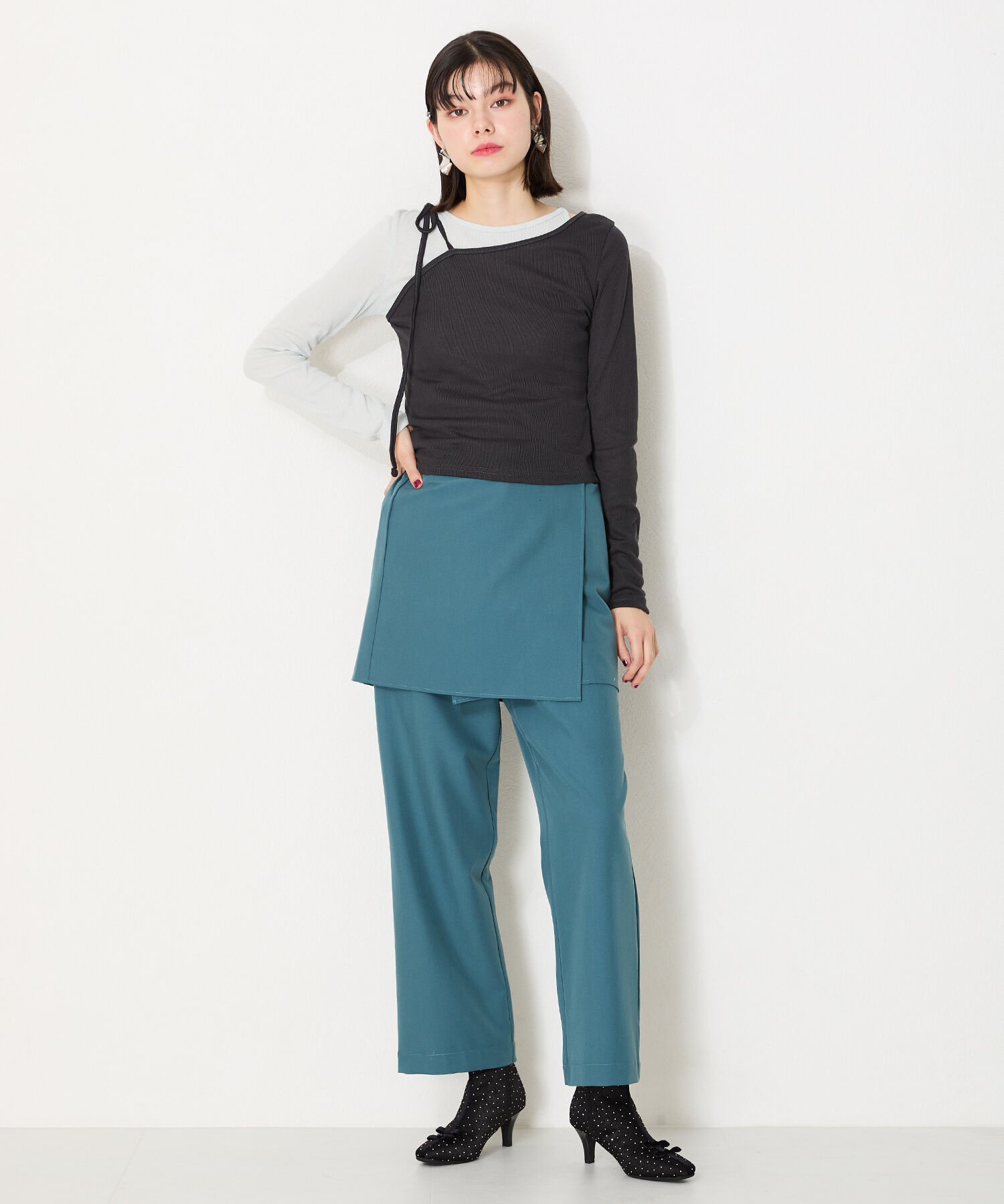 ORiental TRaffic「リボンモチーフラインストーンヒールブーツ/41436」|ショートブーツ|