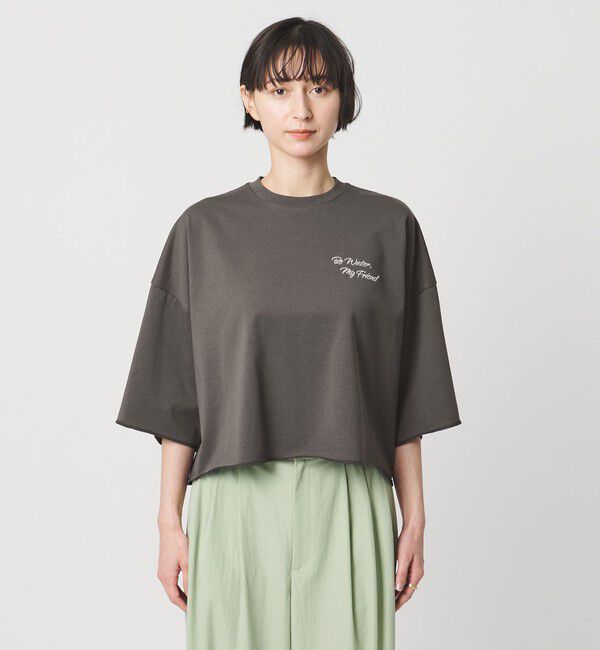 UNITED ARROWS「＜SACRA＞ハーフスリーブ クロップド メッセージ Tシャツ」|Tシャツ・カットソー|
